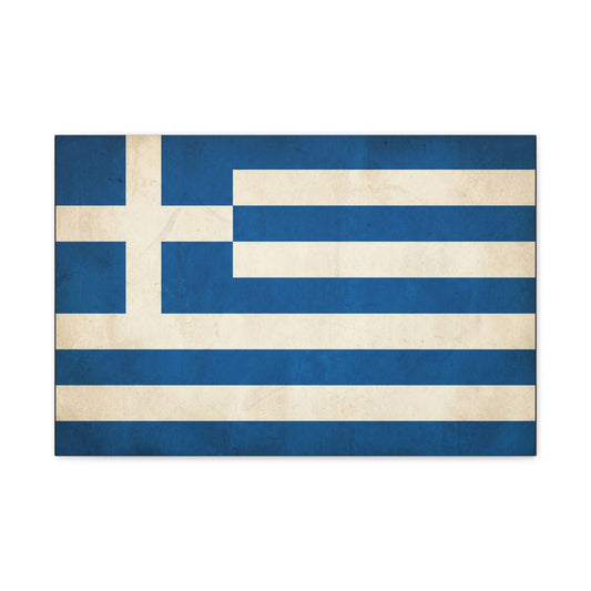 Greek Flag Canvas Wall Art - Vintage Greece National Banner Print, Blue And White Hellenic Stripe Design - Rustic Patriotic Decor - Living Room Wall Decor - Bedroom Home Decoration - Ready to Hang