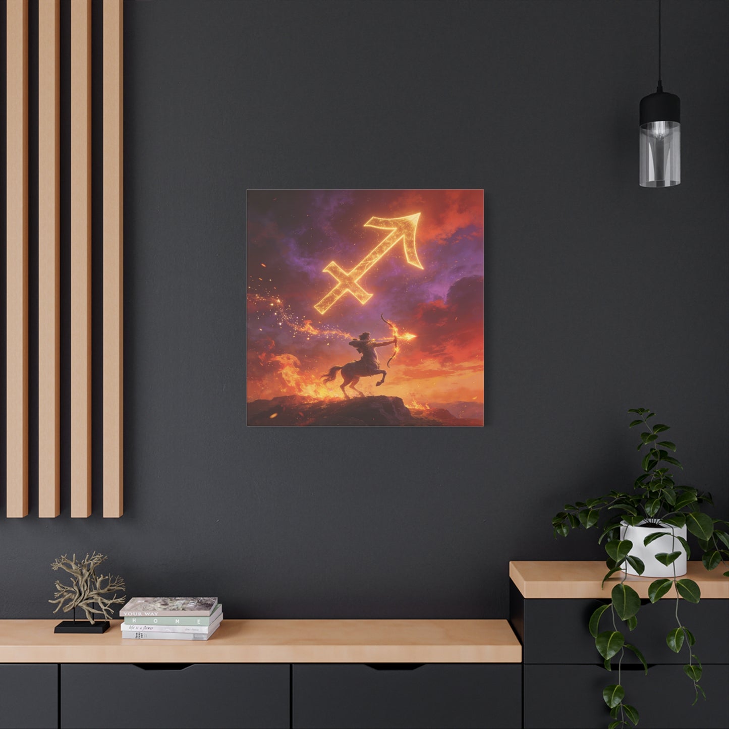 Sagittarius Zodiac Canvas Wall Art - Fiery Centaur Archer Astrology Print, Glowing Constellation Symbol - Matte Canvas Decor - Fantasy Style For Bedroom, Office Wall Art - Bedroom Home Decoration