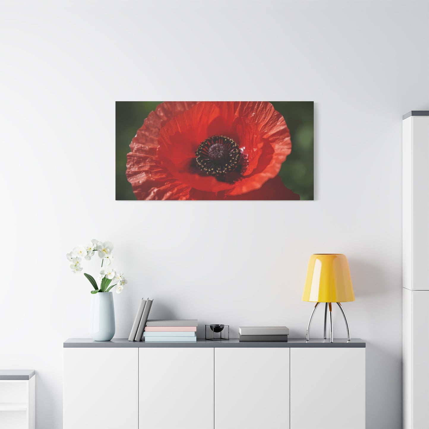 Red Poppy Flower Canvas Wall Art - Macro Botanical Art Print, Floral Nature Decor - Matte Cotton Canvas Print - Contemporary Style, Living Room Wall Decor, Bedroom Home Accent - Ready to Hang