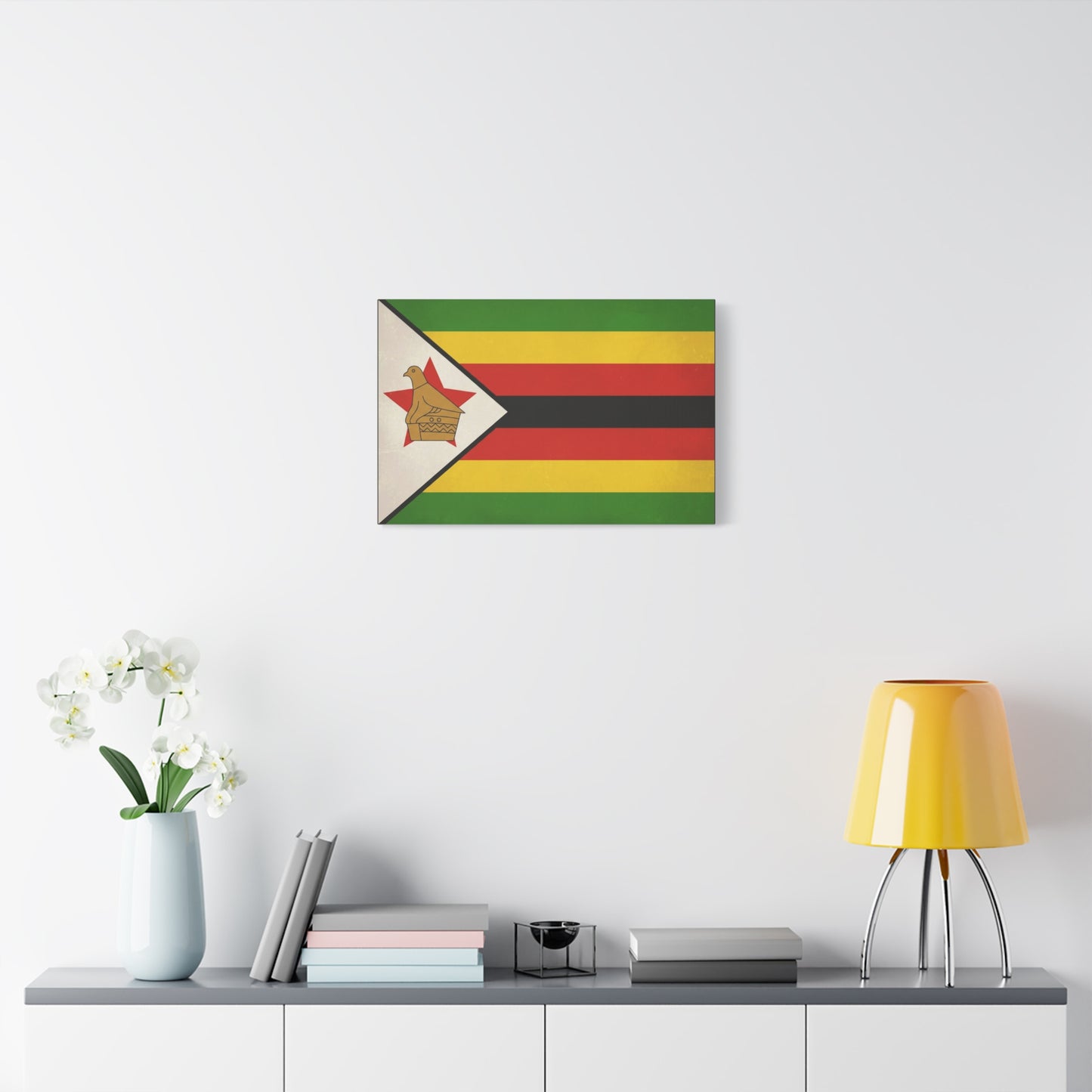 Zimbabwe Flag Canvas Wall Art - Vintage National Pride Decor, Green Gold Red Black Banner Print - Cultural Heritage Style - Living Room Wall Decor, Office Art - Modern Farmhouse Style - Ready to Hang