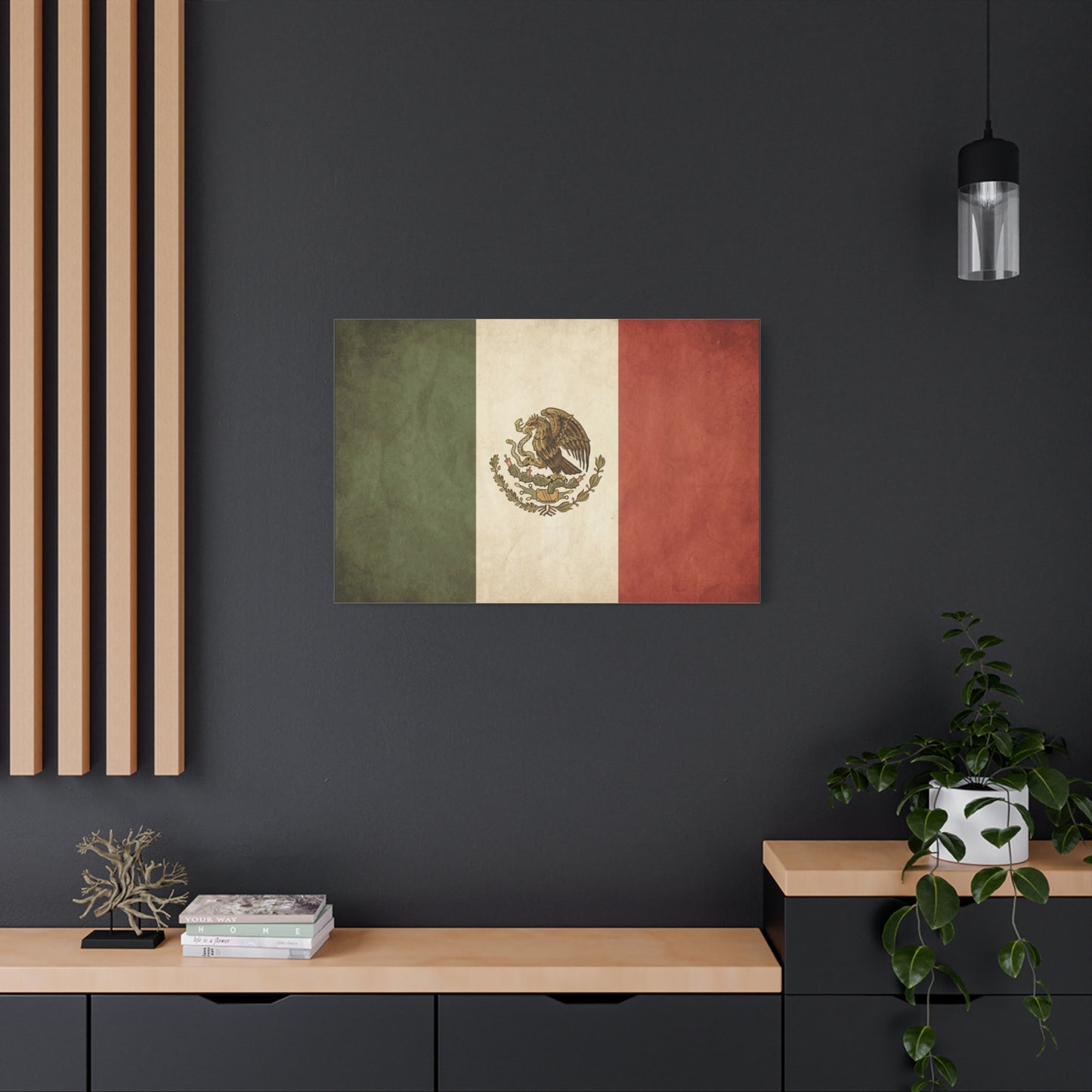 Vintage Mexico Flag Canvas Wall Art - Mexican Eagle Emblem Tricolor Print - Rustic Patriotic Decor, Distressed Cotton Canvas, Living Room Wall Decor, Office Art - Modern Farmhouse Style