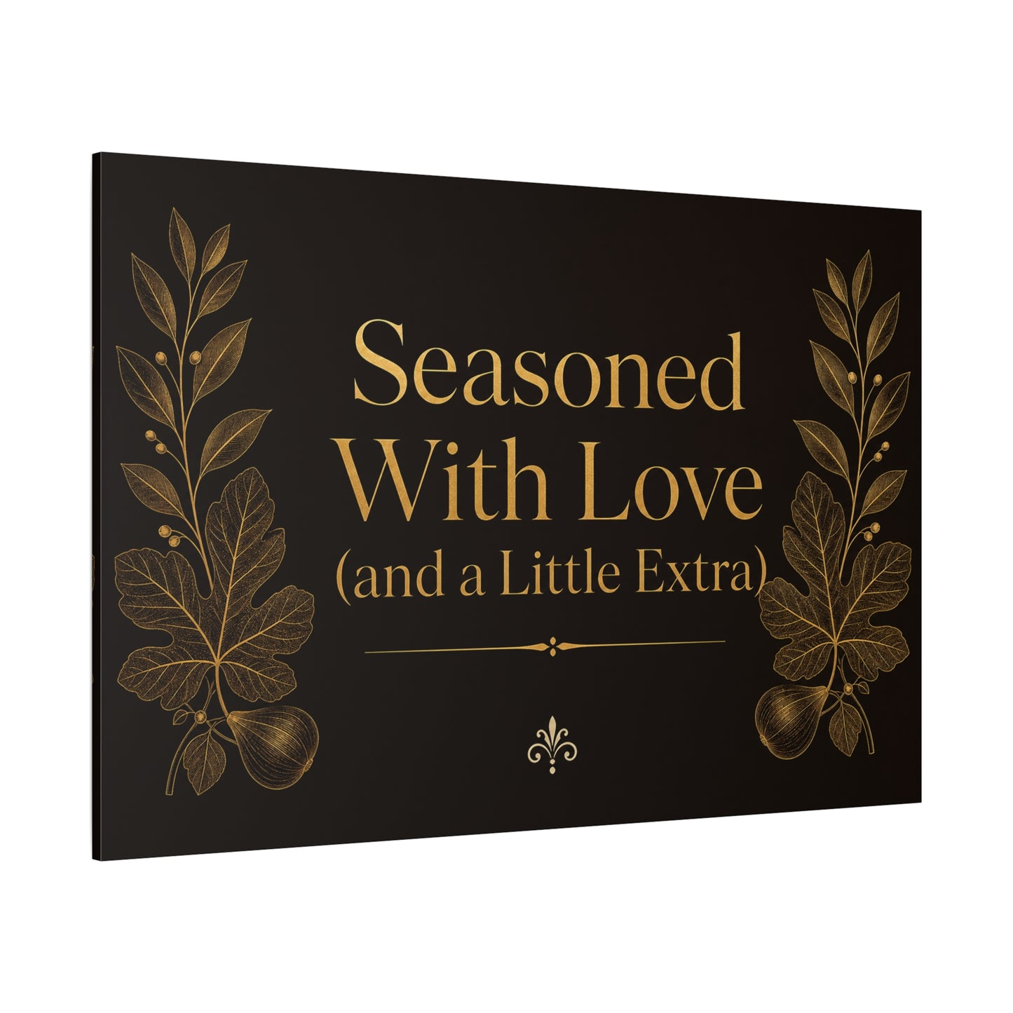 "Seasoned With Love (and a Little Extra)" Typography Canvas Wall Art - Black And Gold Kitchen Quote Decor, Vintage Botanical Cooking Wall Hanging, Dining Room Home Decoration - Bedroom Home Decoration