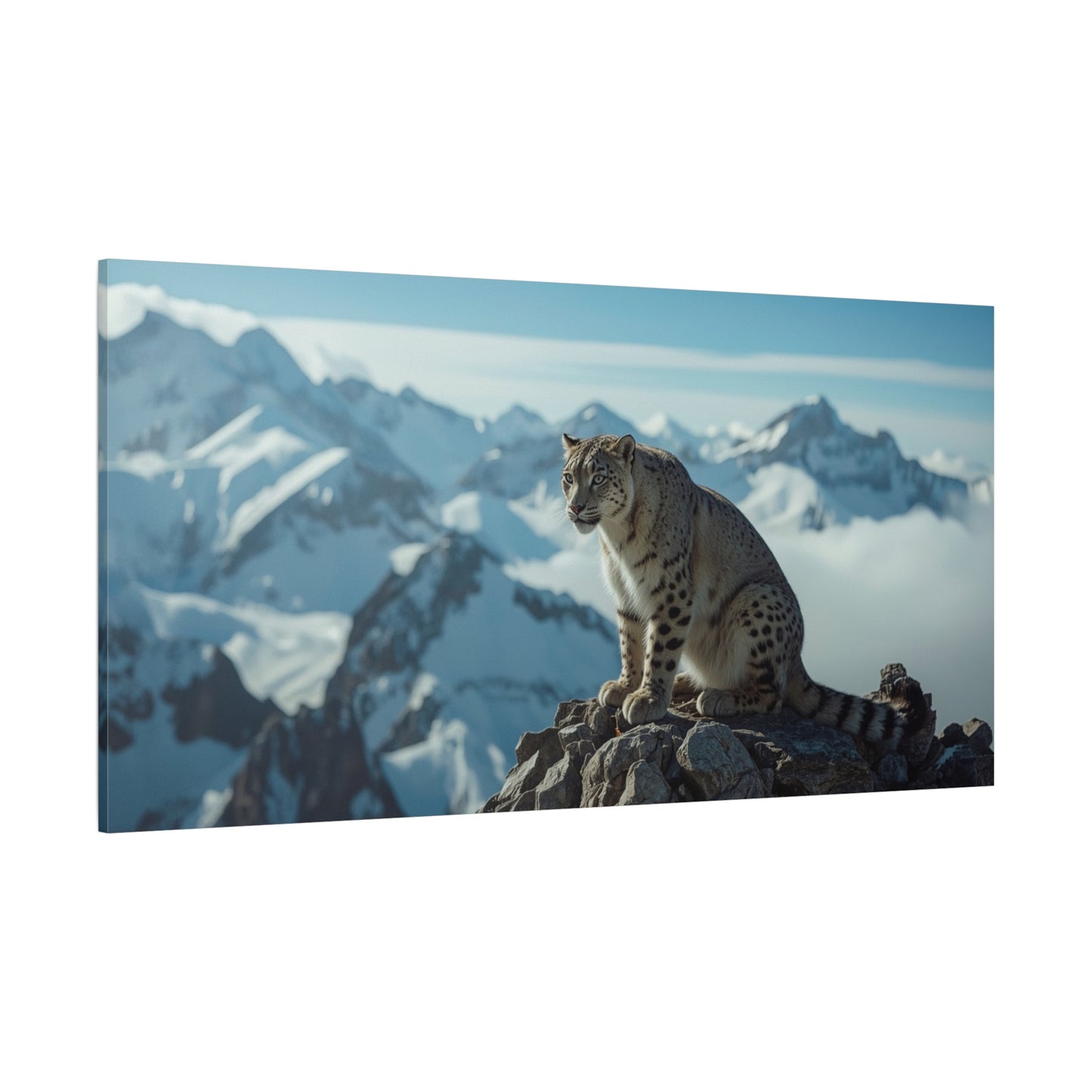 Snow Leopard Canvas Wall Art - Alpine Mountain Wildlife Print, Blue Snowy Peaks, Matte Cotton Canvas, Contemporary Nature Style - Living Room Wall Decor, Office Art Accent - Bedroom Home Decoration