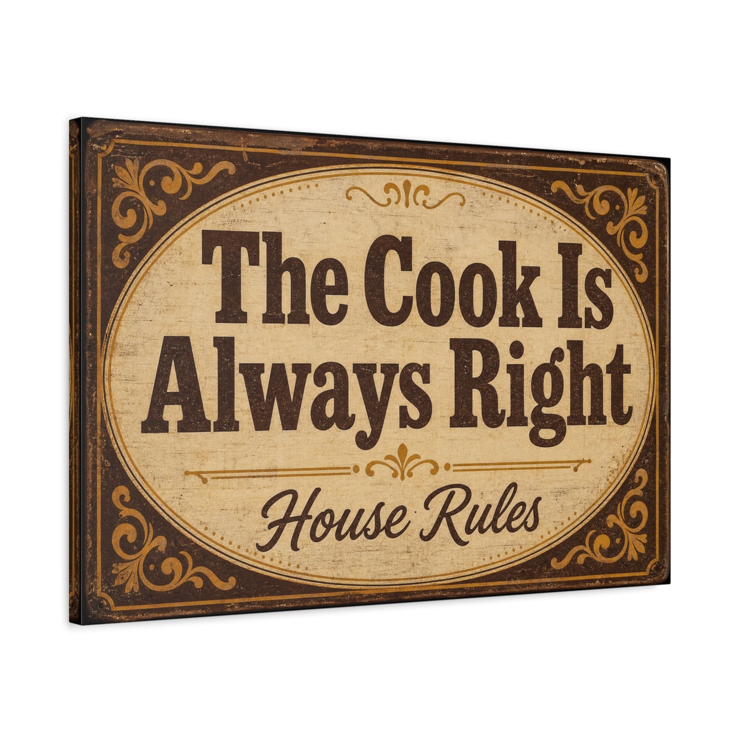 "The Cook Is Always Right" Canvas Wall Art - Vintage Kitchen Sign, House Rules Typography Print - Rustic Farmhouse Style, Dining Room Wall Decor, Kitchen Home Decoration - Bedroom Home Decoration