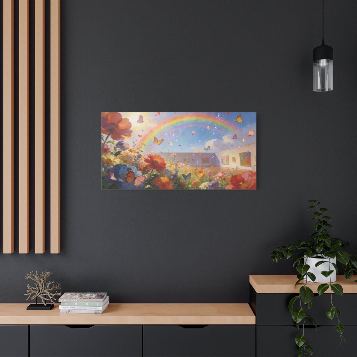 Rainbow Wildflower Butterfly Canvas Wall Art - Dreamy Floral Garden Painting, Matte Finish Canvas Print - Contemporary Style, Living Room Wall Decor, Bedroom Home Decoration - Bedroom Home Decoration