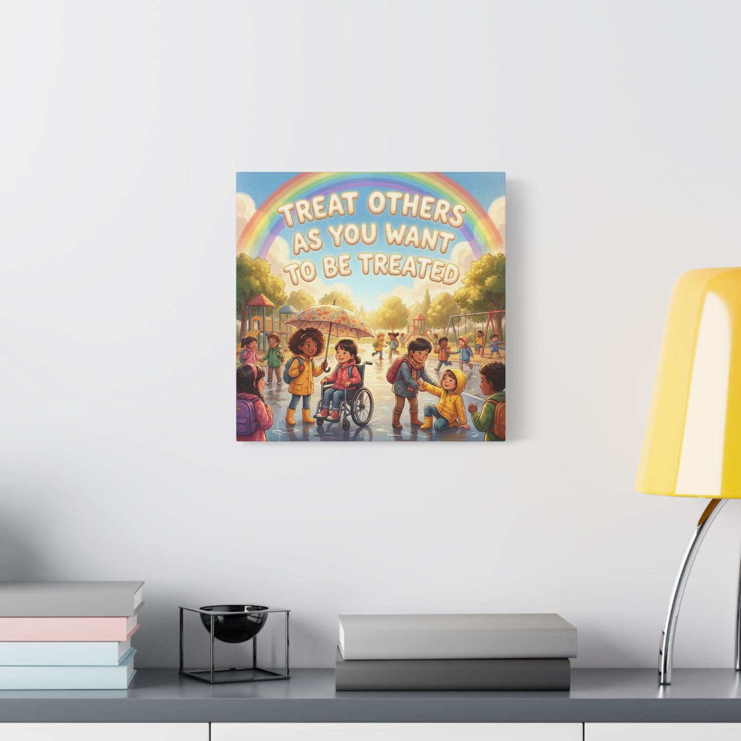 Kindness Quote Canvas Wall Art - Rainbow Playground Children Illustration Print - Inclusive Classroom Decor, Kids Room Wall Hanging, School Counselor Office Poster, Bohemian Nursery Accent