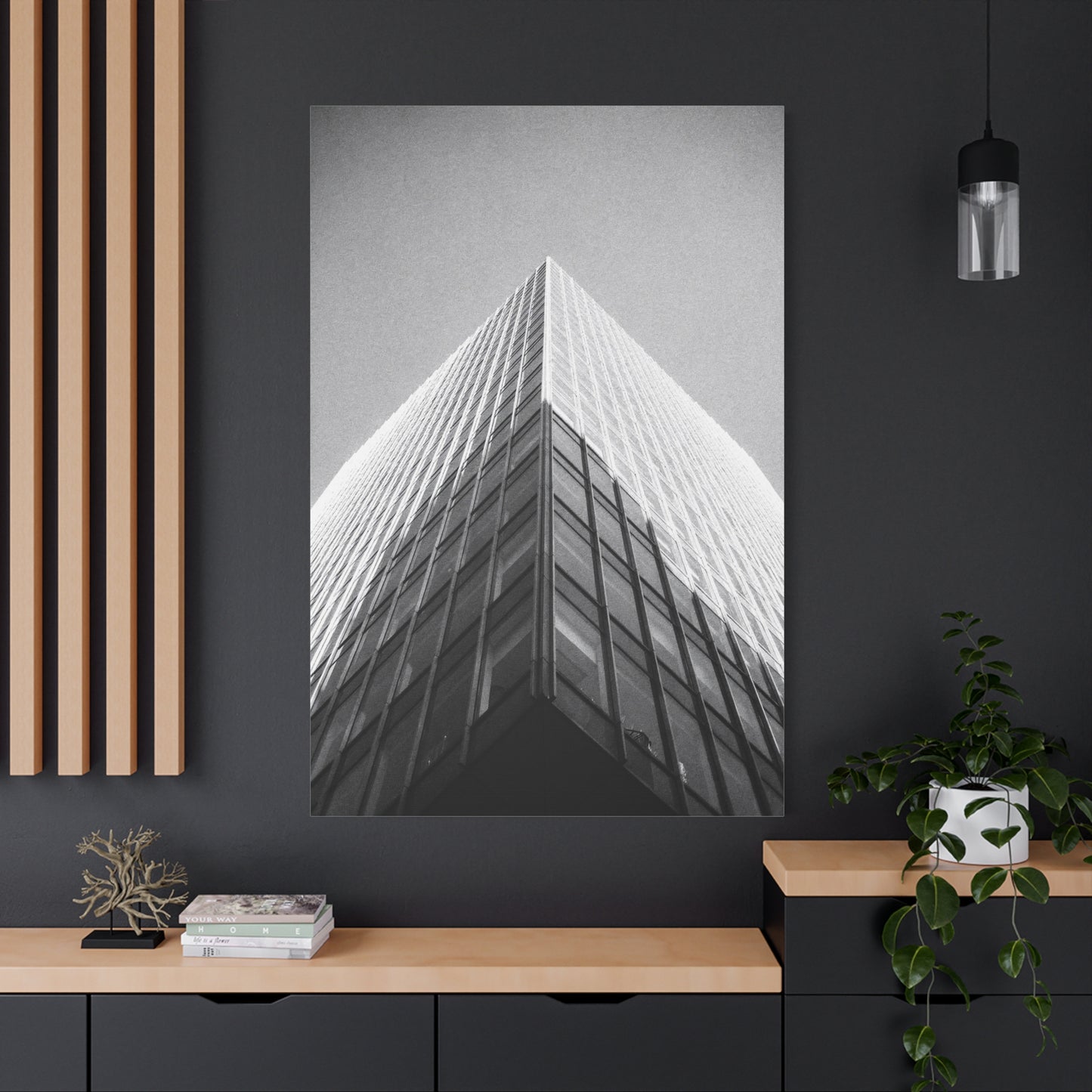 Black And White Skyscraper Canvas Wall Art - Modern Architectural Art Print, Minimalist Cityscape Decor, Contemporary Office Wall Art, Lobby Accent, Living Room Decoration - Ready to Hang