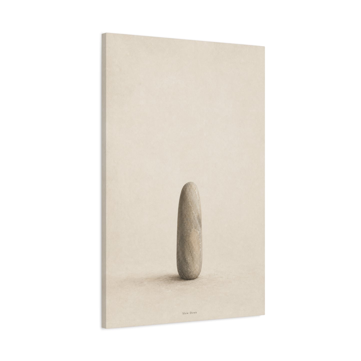 "Slow Down" Minimalist Stone Canvas Wall Art - Neutral Zen Still Life Decor - Contemporary Beige Meditation Print - Bedroom Living Room Decoration - Living Room Wall Decor - Bedroom Home Decoration