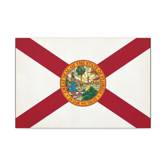 "Great Seal Of The State Of Florida In God We Trust" Florida Flag Canvas Wall Art - Vintage State Pride Decor, Red White Banner Print, Living Room Home Decoration - Office Wall Art - Ready to Hang