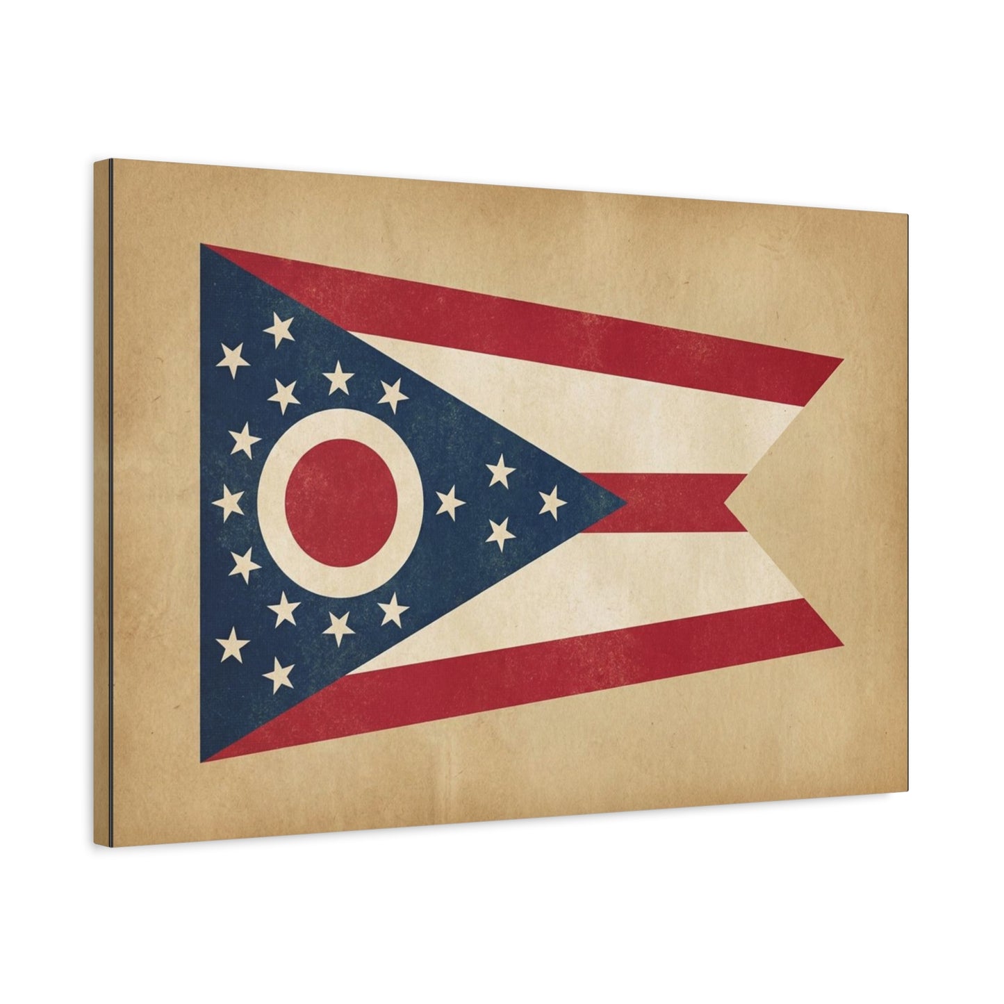 Ohio State Flag Canvas Wall Art - Vintage Buckeye Banner Print, Patriotic Red White Blue Decor - Rustic Americana Style - Living Room Home Decoration - Living Room Wall Decor - Bedroom Home Decoration