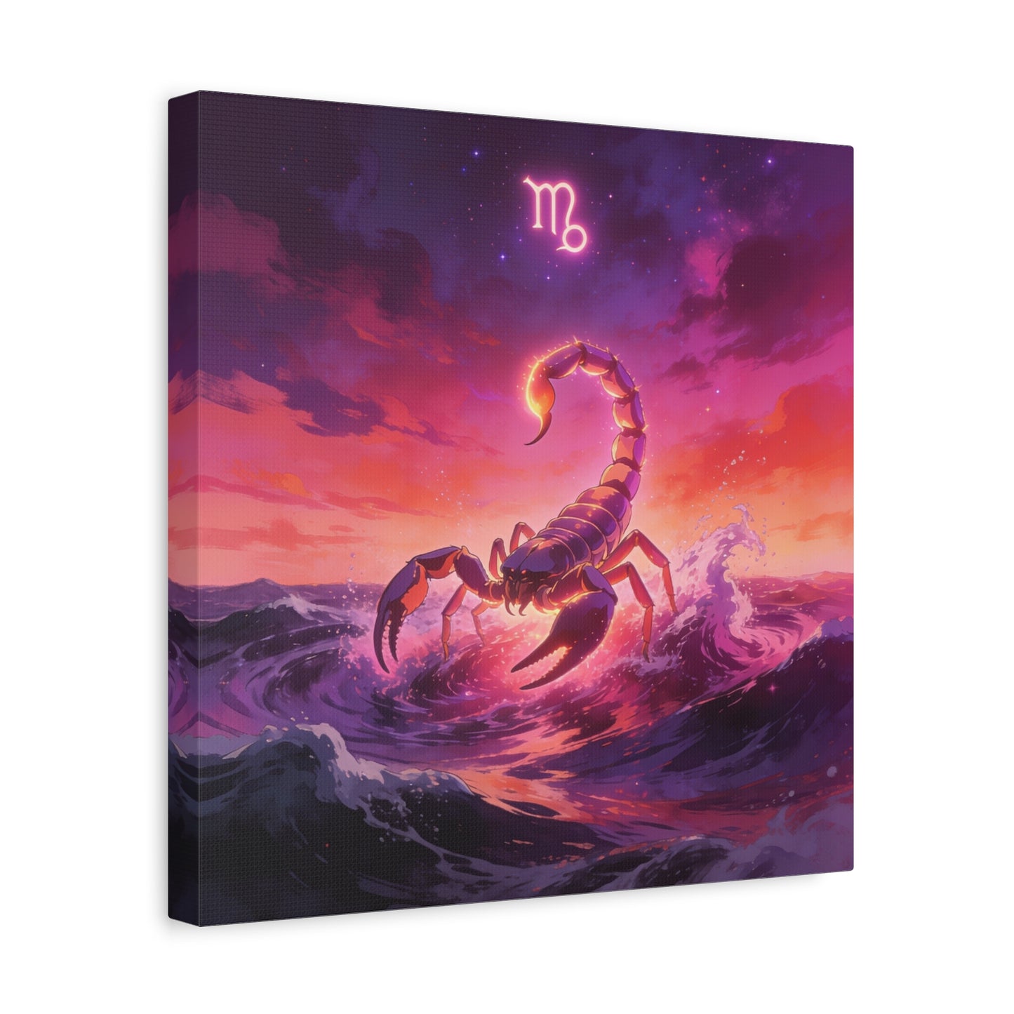 Scorpio Zodiac Canvas Wall Art - Glowing Scorpion Ocean Illustration, Celestial Astrology Print - Matte Cotton Canvas - Modern Fantasy Style - Bedroom Wall Decor, Home Office Accent - Ready to Hang