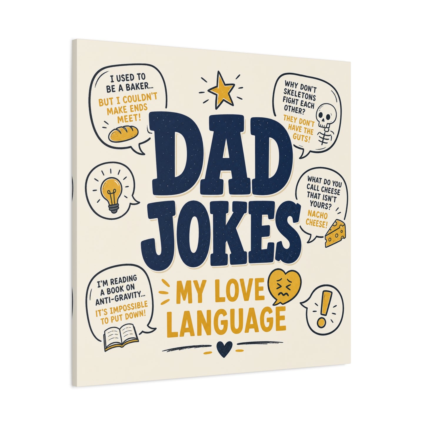 "Dad Jokes My Love Language" Funny Quote Canvas Wall Art - Pun Typography Print, Retro Humor Decor, Home Office Wall Decor, Man Cave Decoration, Novelty Room Accent - Ready to Hang - Ready to Hang