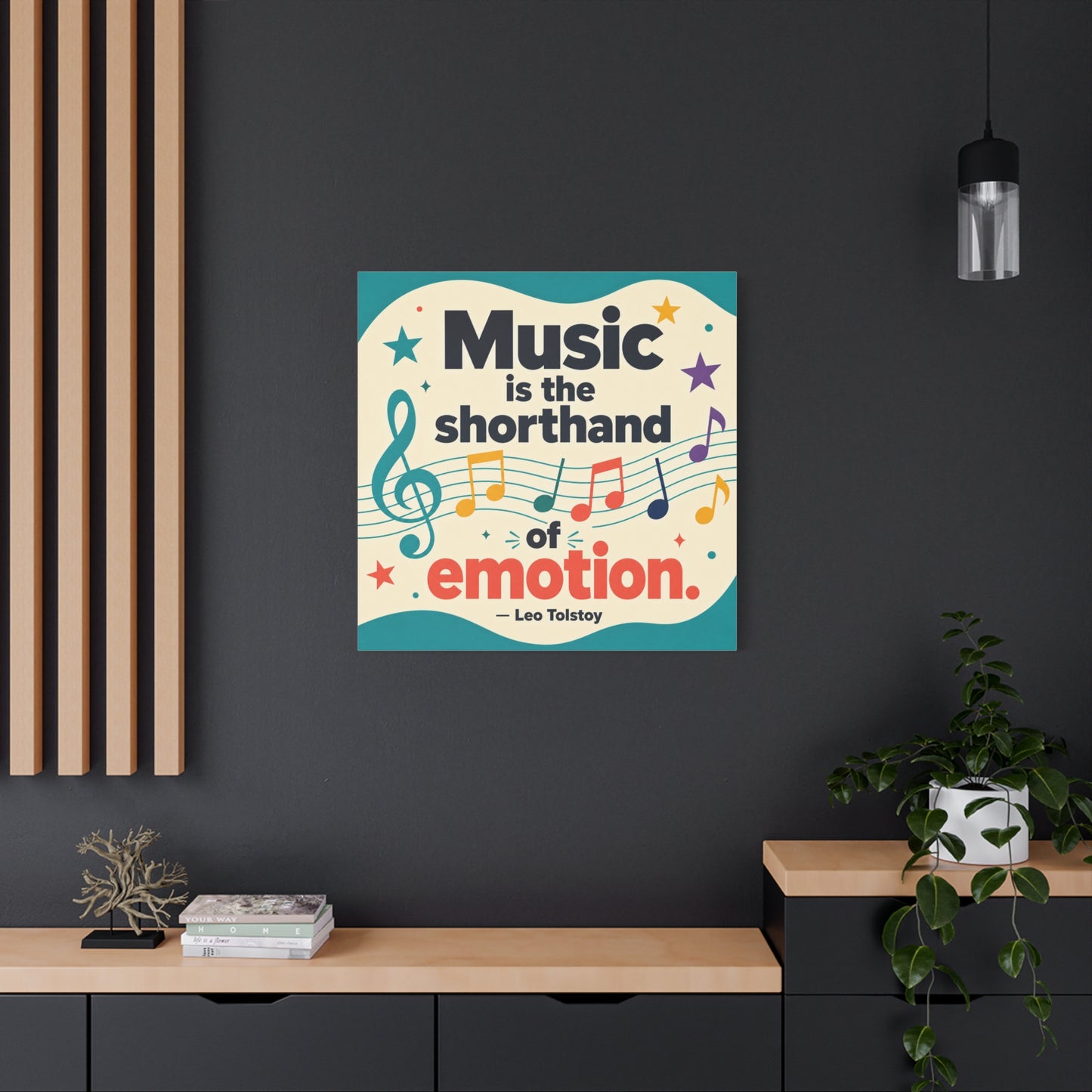 "Music Is The Shorthand Of Emotion." Leo Tolstoy Canvas Wall Art - Colorful Typography Quote Print, Music Teacher Classroom Decor, Kids Room Home Decoration, Modern Wall Hanging - Ready to Hang