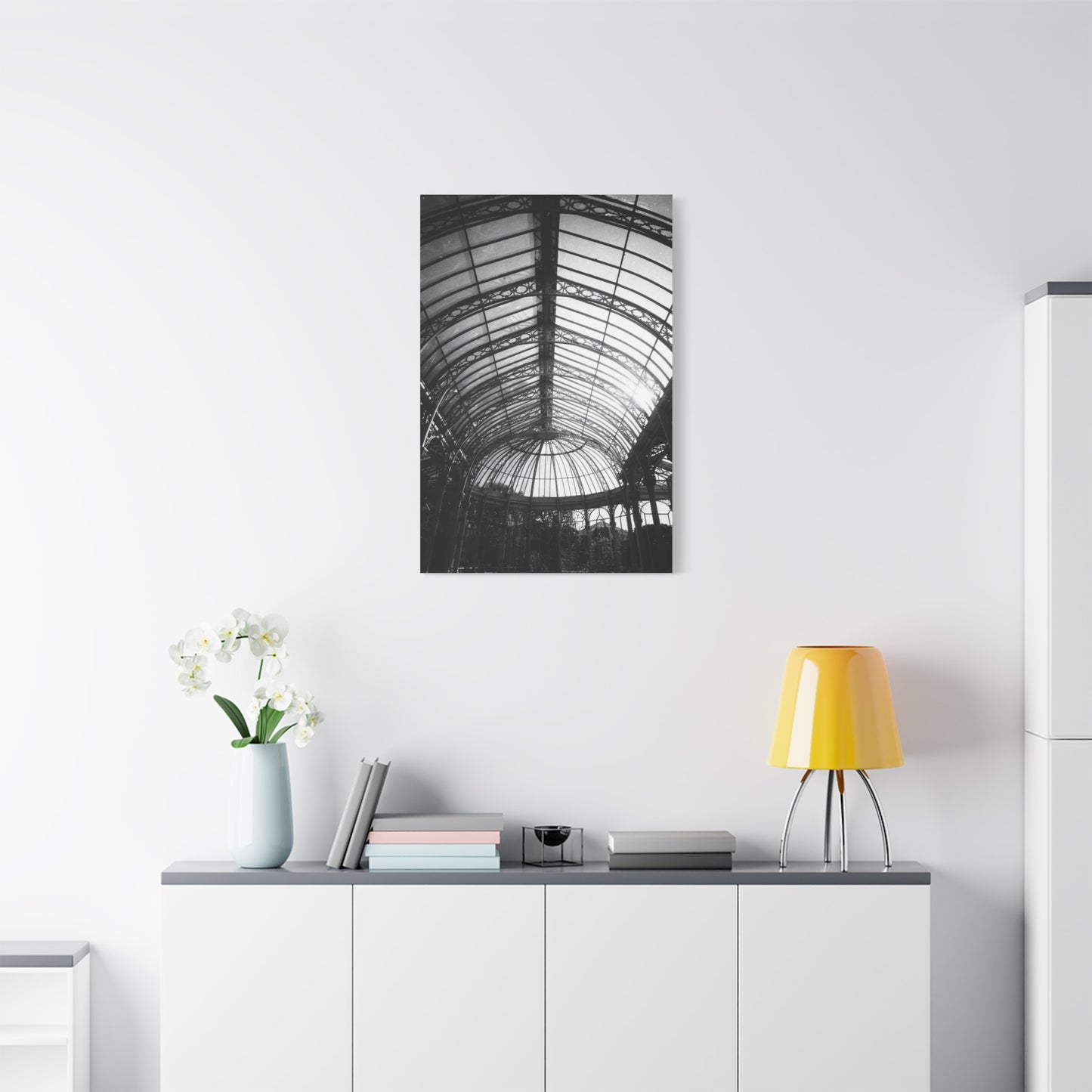 Black And White Glass Conservatory Canvas Wall Art - Architectural Art Print, Vintage Iron Pavilion Roof, Modern Minimalist Decor - Living Room Wall Decor, Office Art - Bedroom Home Decoration