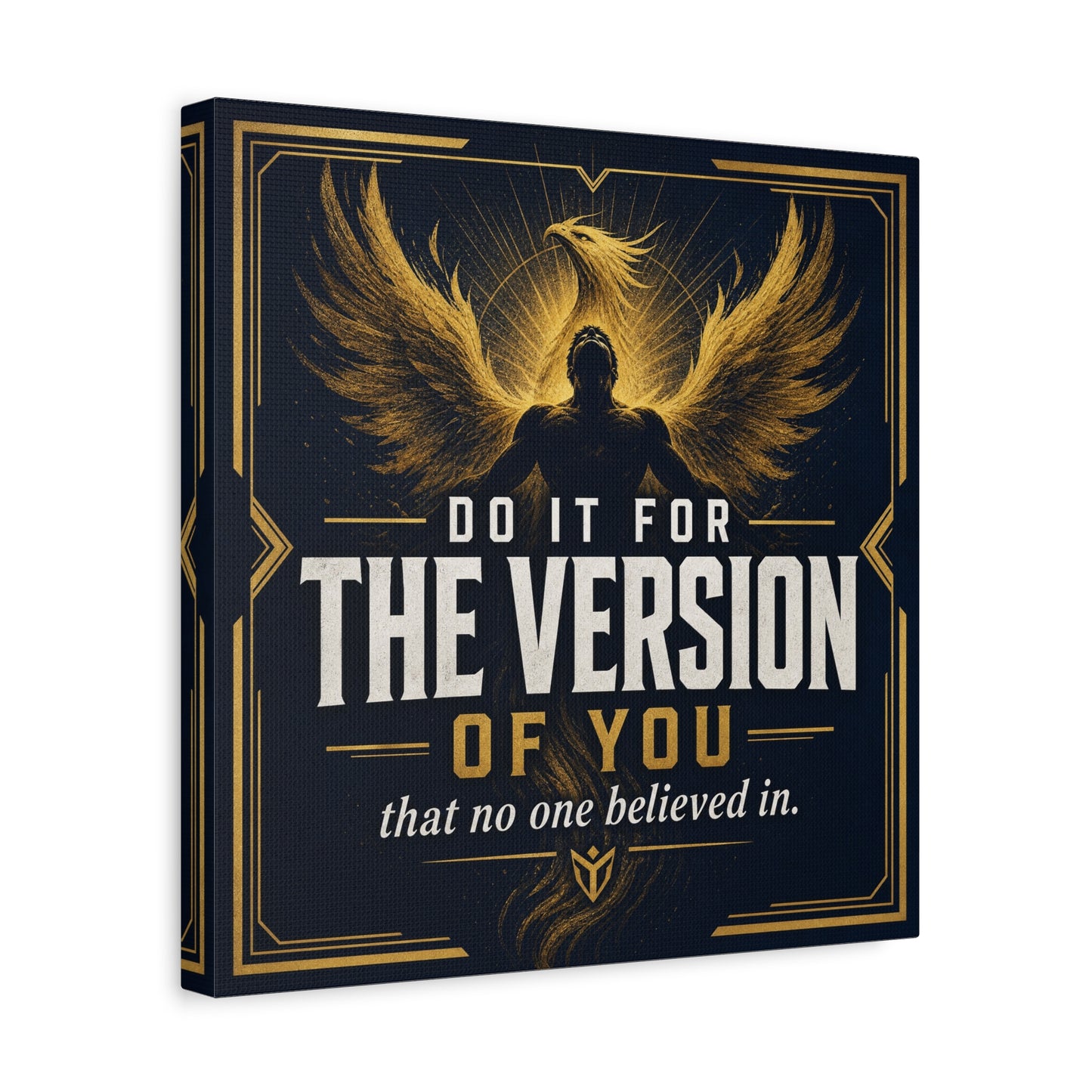"Do It For The Version Of You That No One Believed In" Inspirational Canvas Wall Art - Phoenix Wings Motivational Quote Print - Black Gold Typography Decor For Office Bedroom - Living Room Wall Decor