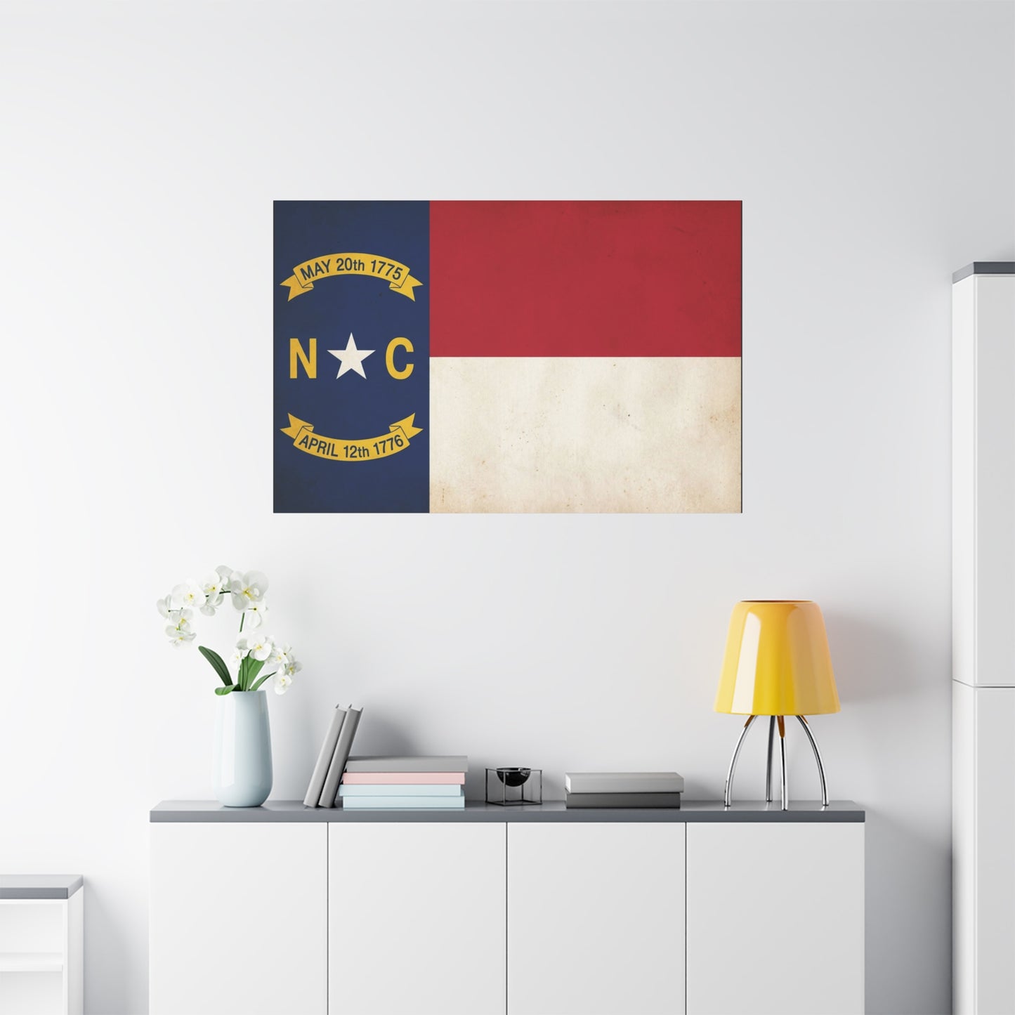 North Carolina State Flag Canvas Wall Art - "May 20th 1775" "April 12th 1776" Vintage Patriotic Print - Rustic Americana Decor - Living Room Home Decoration, Office Wall Accent - Ready to Hang