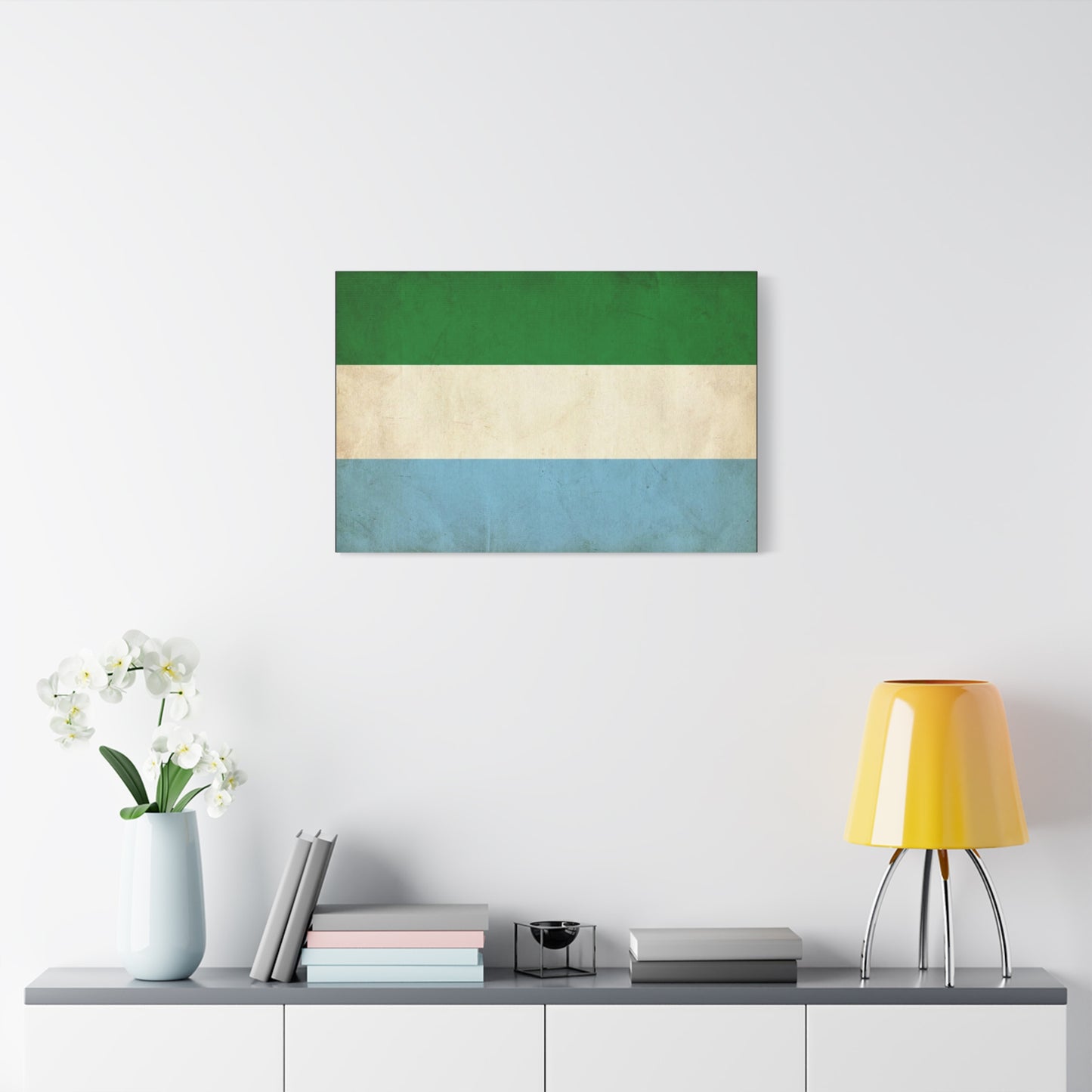 Sierra Leone Flag Canvas Wall Art - Vintage Tricolor National Print, Distressed Blue Green White Design - Minimalist Patriotic Decor - Living Room Wall Decor - Bedroom Home Decoration - Ready to Hang