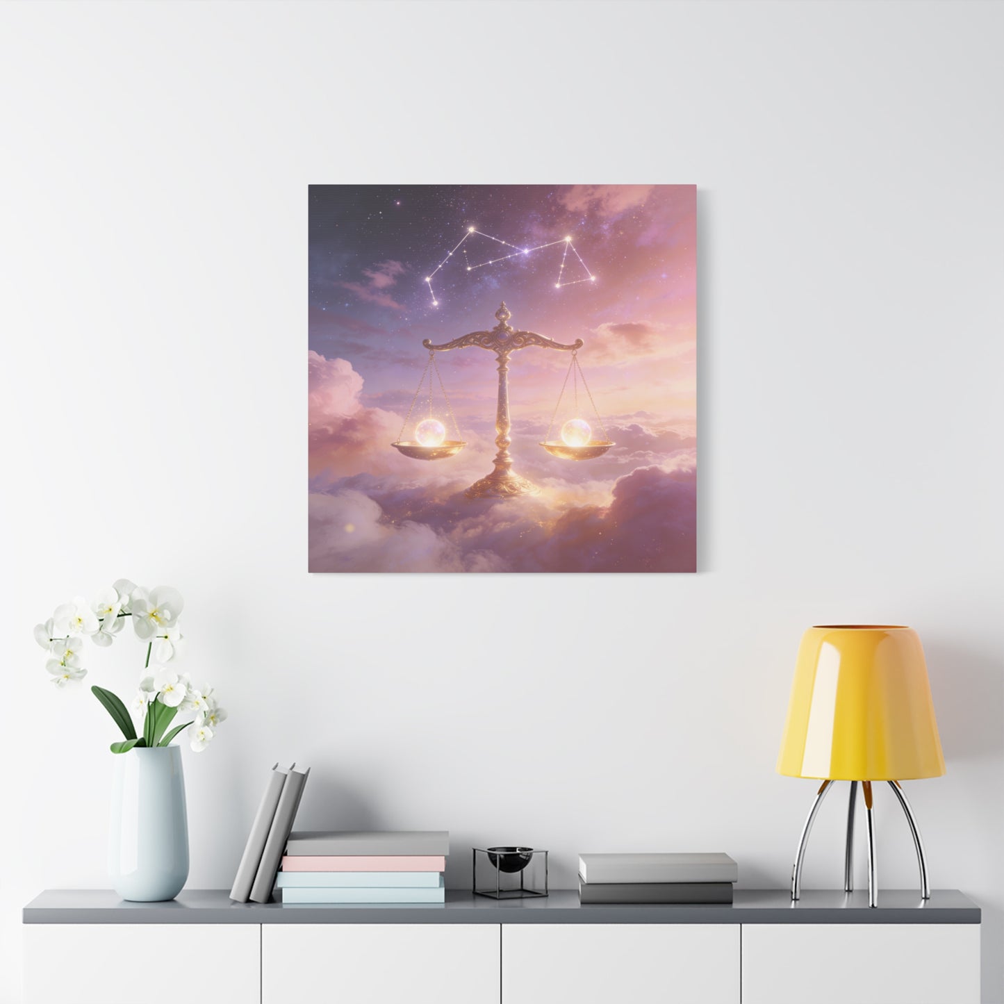 Libra Zodiac Canvas Wall Art - Celestial Scales, Pink Purple Sky, Astrology Decor - Dreamy Matte Canvas Print - Bedroom Wall Decor, Meditation Space Accent, Office Art - Bedroom Home Decoration