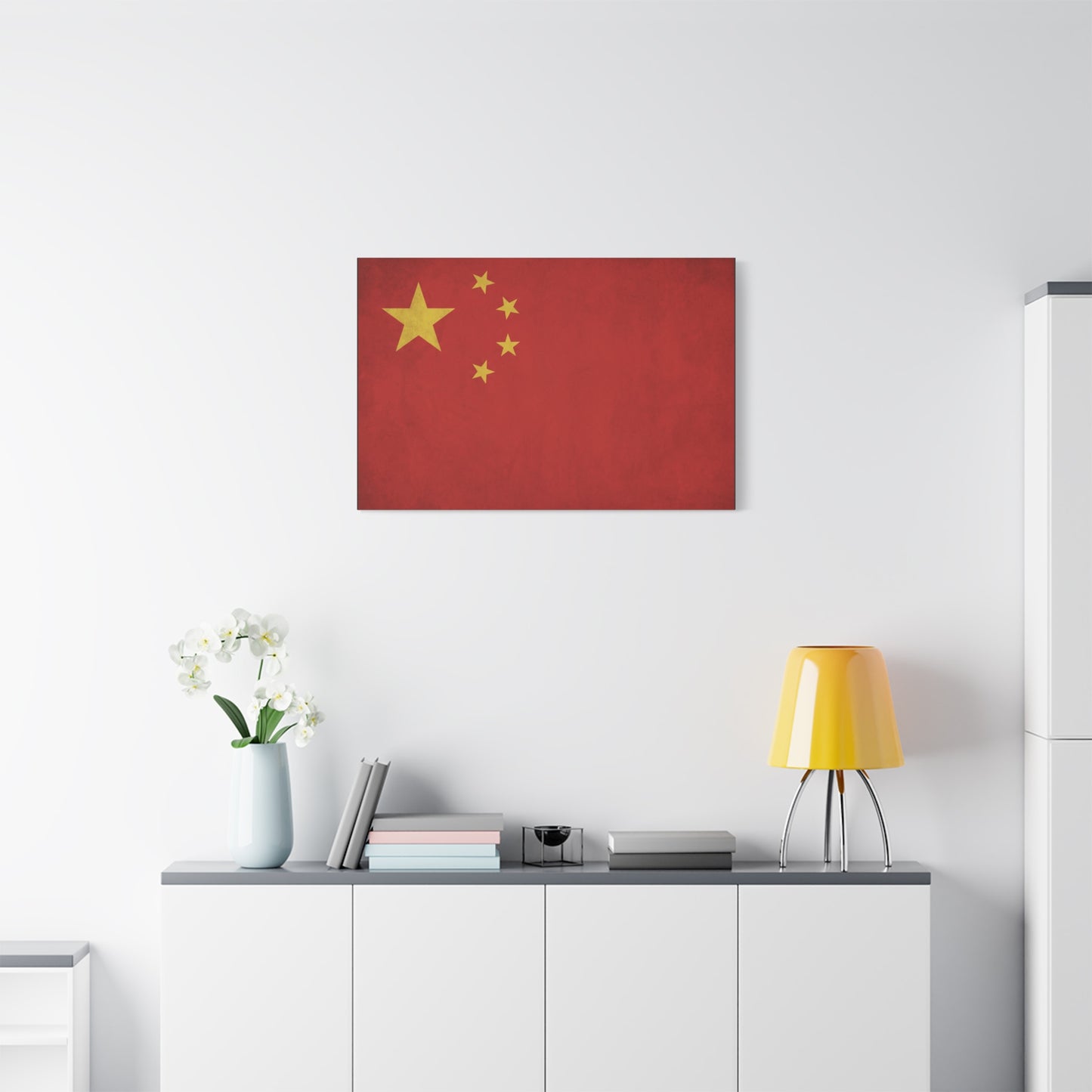 China Flag Canvas Wall Art - Red And Yellow Five Star National Banner Print - Vintage Patriotic Style, Living Room Wall Decor, Bedroom Home Decoration, Office Art Accent - Bedroom Home Decoration