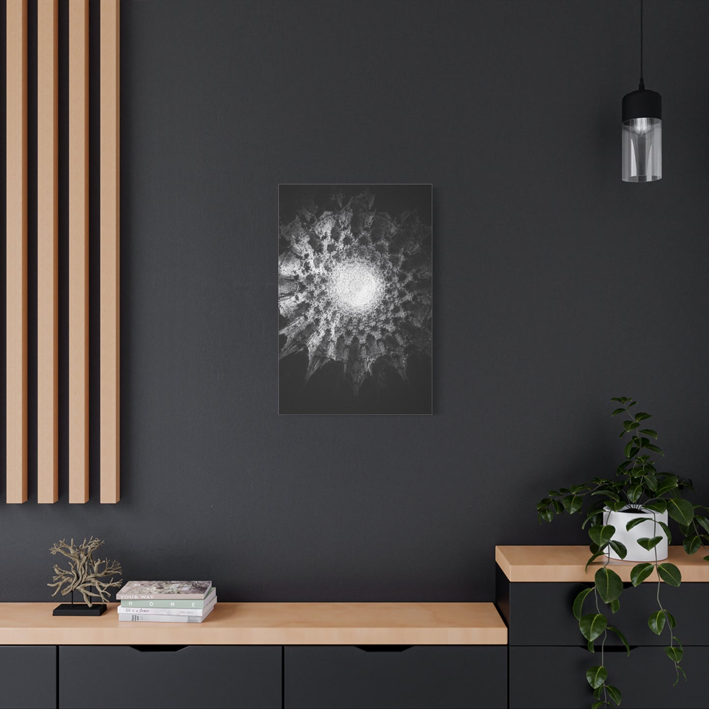 Abstract Black White Canvas Wall Art - Monochrome Fractal Mandala Design, Architectural Spiral Light - Matte Cotton Art Print - Contemporary Decor For Living Room, Bedroom, Office Accent