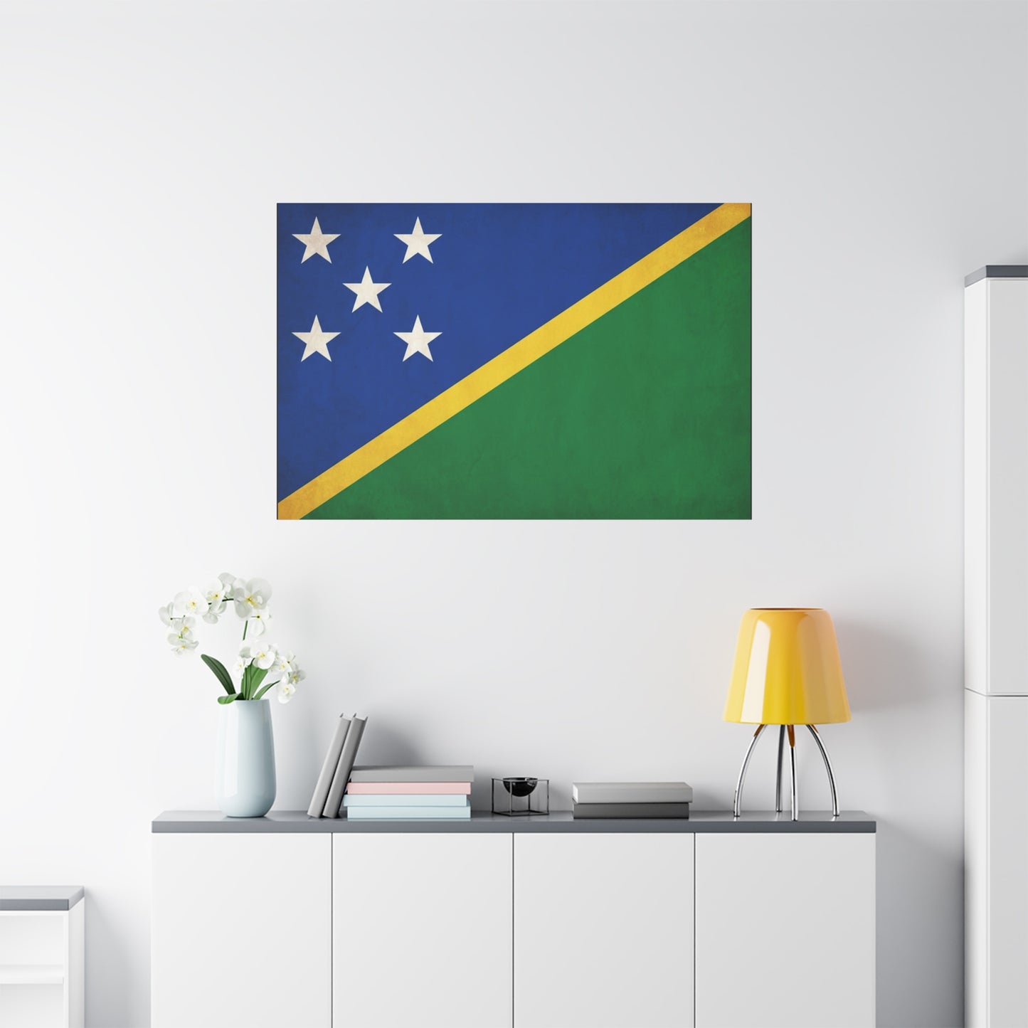 Solomon Islands Flag Canvas Wall Art - Blue Green Yellow National Banner Print - Tropical Island Pride Decor, Cultural Heritage Artwork, Living Room Wall Decor - Ready to Hang - Modern Farmhouse Style
