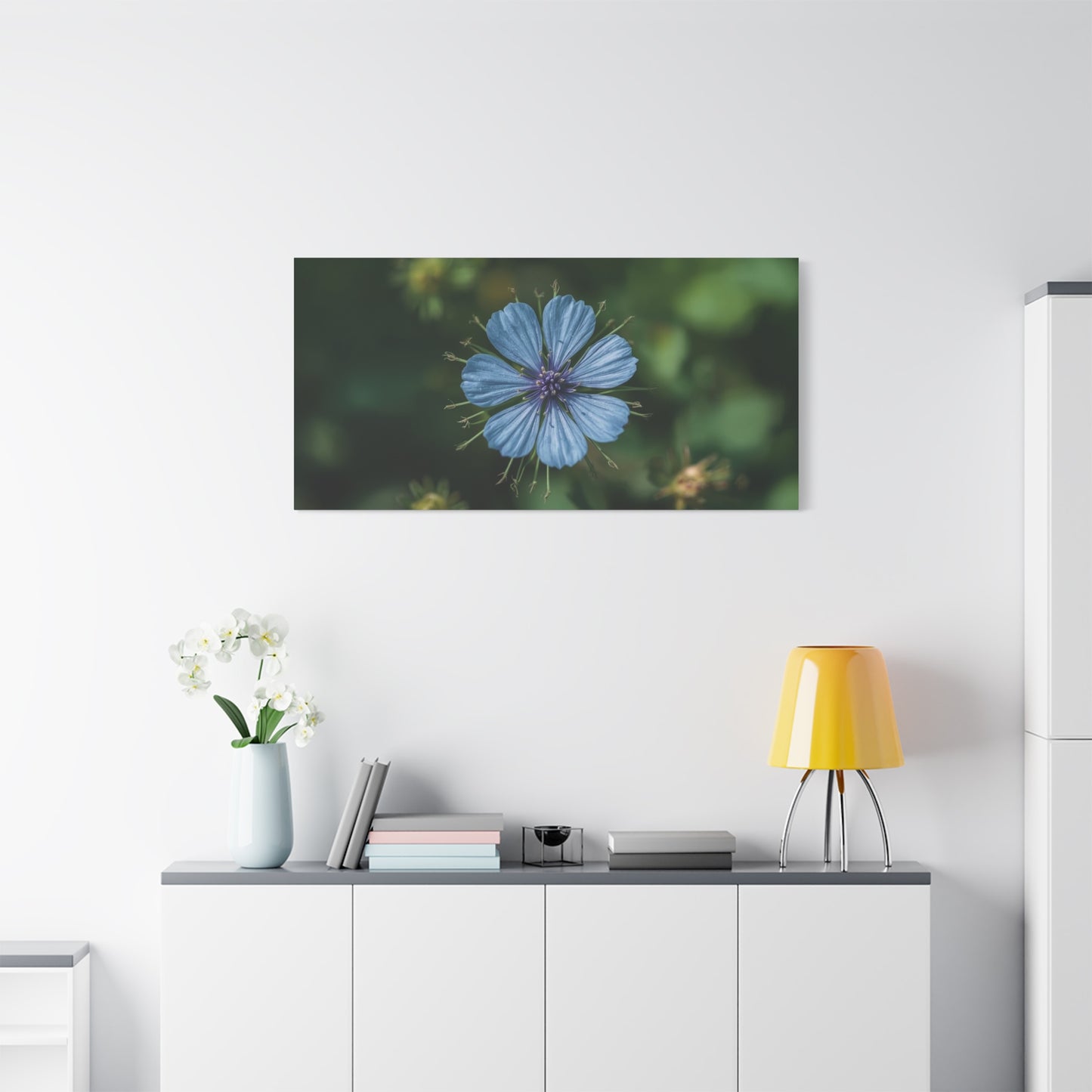 Blue Chicory Flower Canvas Wall Art - Botanical Floral Macro Art Print - Soft Matte Cotton Canvas, Contemporary Nature Wall Decor - Bedroom Living Room Home Decoration - Modern Farmhouse Style