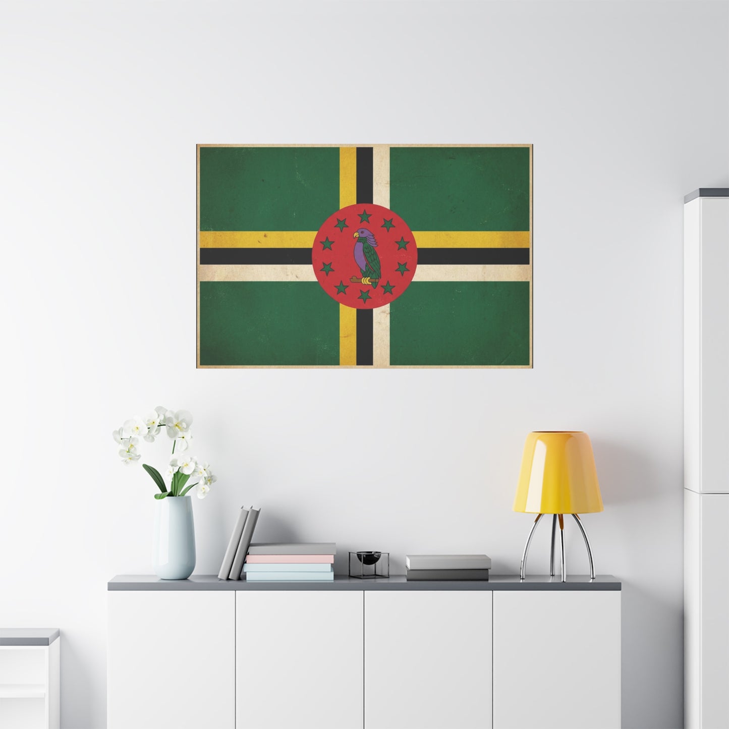 Dominica Flag Canvas Wall Art - Vintage Caribbean Nation Print, Distressed Green Red Sisserou Parrot Design - Traditional Island Decor - Living Room Wall Decor, Office Art - Bedroom Home Decoration
