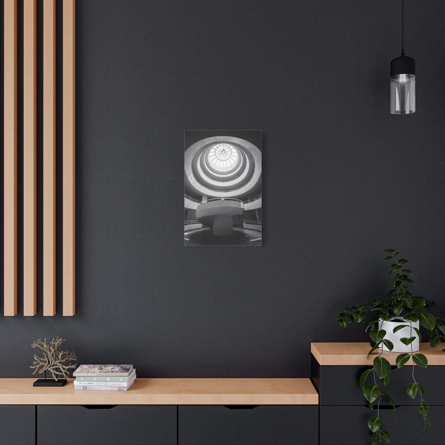 Black And White Spiral Rotunda Canvas Wall Art - Architectural Art Print, Modern Minimalist Interior Decor - Matte Cotton Artwork - Living Room Office Wall Decor - Bedroom Home Decoration