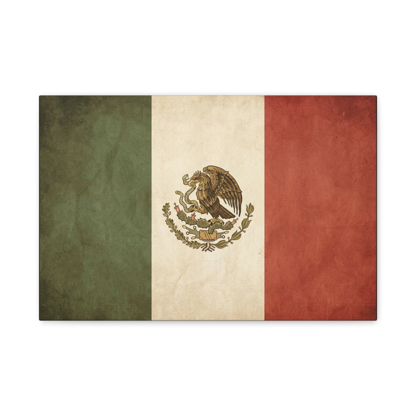 Vintage Mexico Flag Canvas Wall Art - Mexican Eagle Emblem Tricolor Print - Rustic Patriotic Decor, Distressed Cotton Canvas, Living Room Wall Decor, Office Art - Modern Farmhouse Style