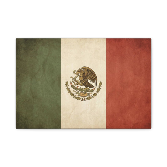 Vintage Mexico Flag Canvas Wall Art - Mexican Eagle Emblem Tricolor Print - Rustic Patriotic Decor, Distressed Cotton Canvas, Living Room Wall Decor, Office Art - Modern Farmhouse Style