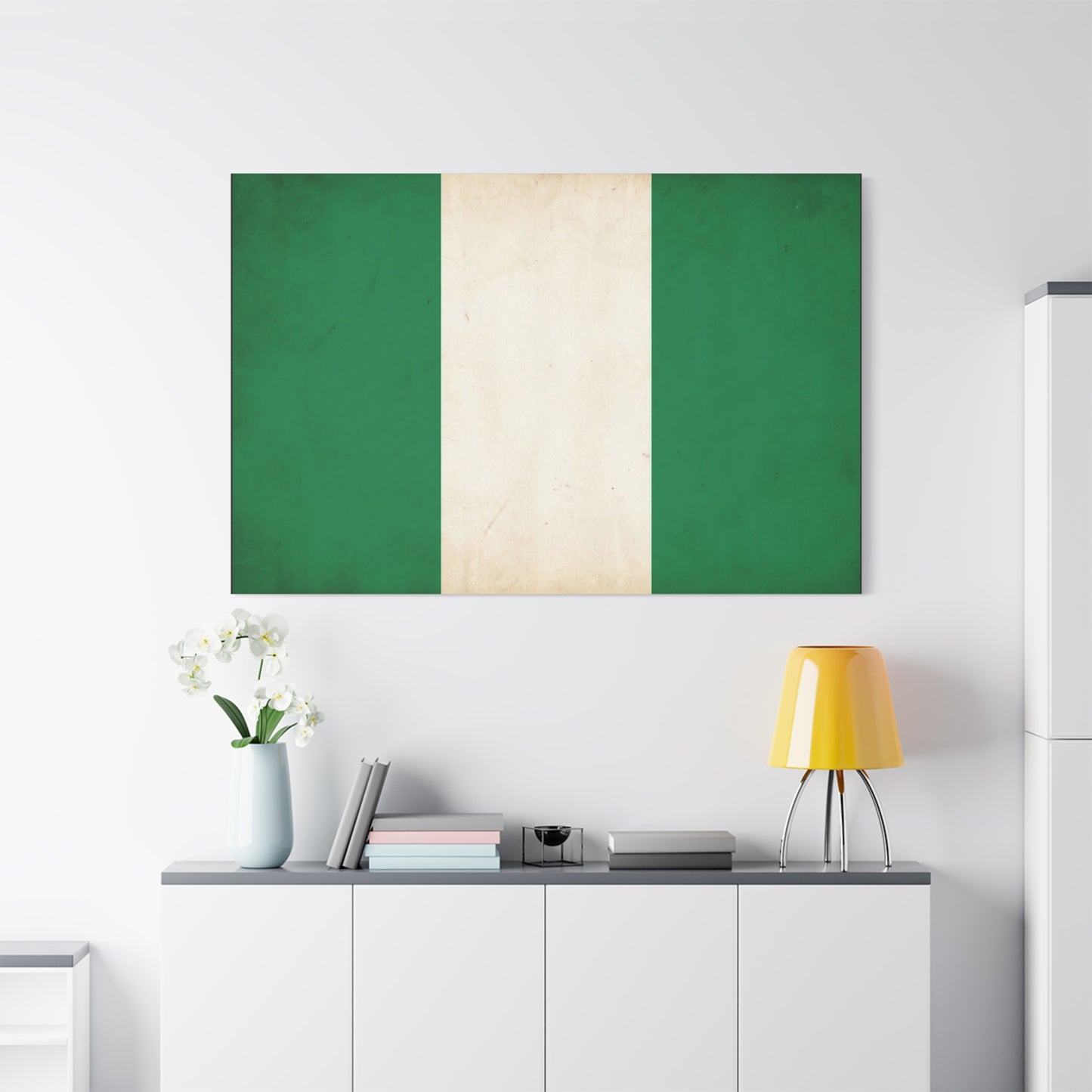 Nigeria Flag Canvas Wall Art - Vintage Green White Stripe National Print - Minimalist Patriotic Decor, Cotton Canvas Artwork, Living Room Wall Decor, Office Home Decoration - Bedroom Home Decoration