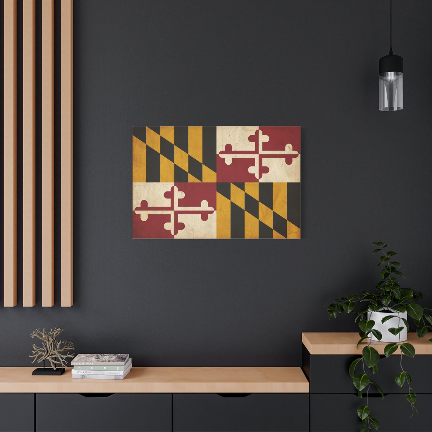 Maryland State Flag Canvas Wall Art - Vintage Red Gold Black Crest Design - Rustic Americana Decor - Living Room Wall Decor, Office Decoration - Bedroom Home Decoration - Modern Farmhouse Style