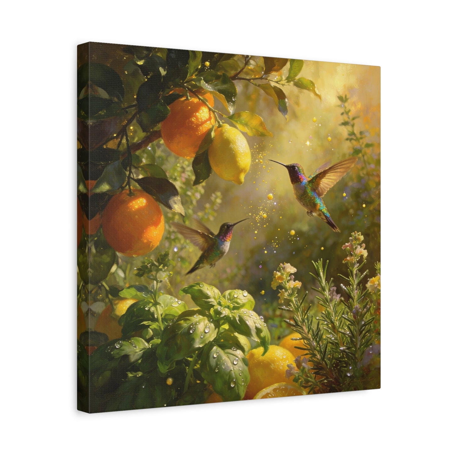 Hummingbird Citrus Canvas Wall Art - Lemon Orange Botanical Garden Print - Golden Light, Nature Home Decor, Living Room Wall Decor, Bedroom Home Decoration, Matte Finish Canvas - Cozy Reading Nook Art