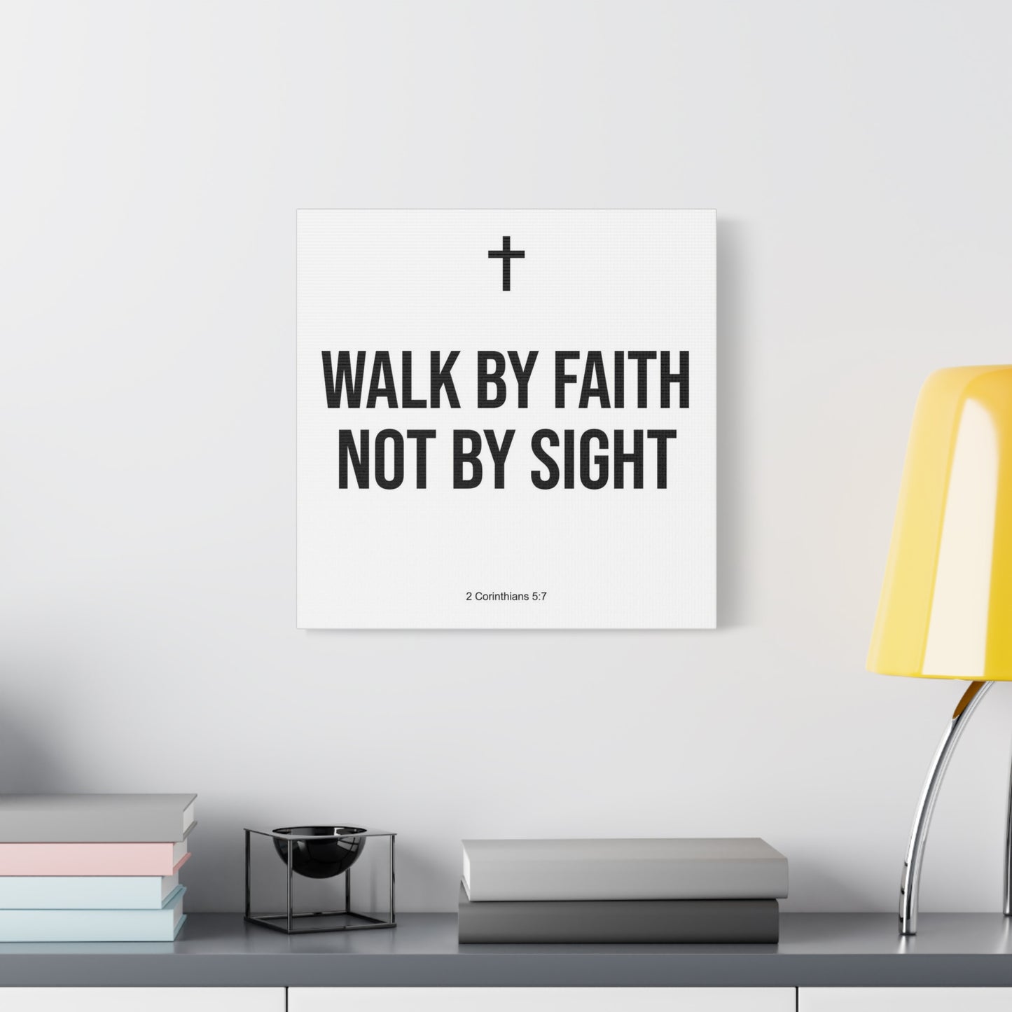 "Walk By Faith Not By Sight" Christian Canvas Wall Art - 2 Corinthians 5:7 Cross Scripture Print - Black And White Minimalist Typography Decor - Living Room Bedroom Office Home Decoration