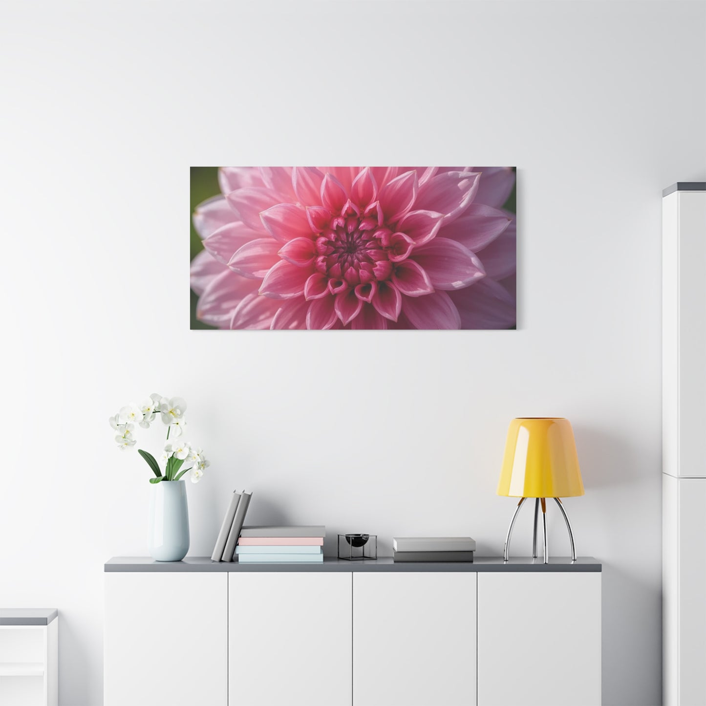 Pink Dahlia Canvas Wall Art - Floral Close Up Bloom, Botanical Wall Decor - Soft Focus Cotton Print - Contemporary Style, Bedroom Home Decoration, Bathroom Accent - Bedroom Home Decoration