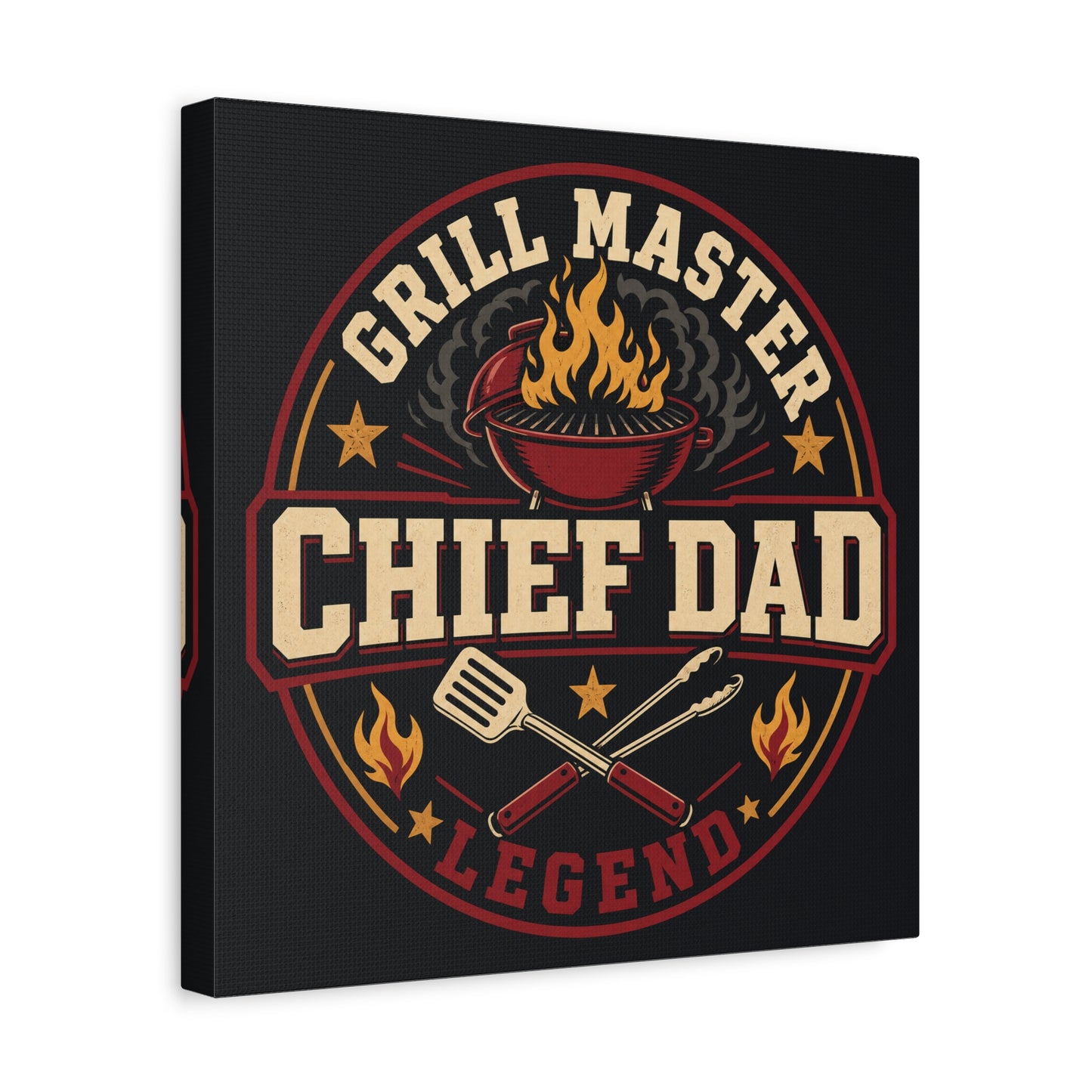 "Grill Master Chef Dad Legend" Canvas Wall Art - Vintage BBQ Typography Print, Rustic Kitchen Decor, Man Cave Wall Hanging, Retro Barbecue Poster Style Home Accent - Ready to Hang - Ready to Hang