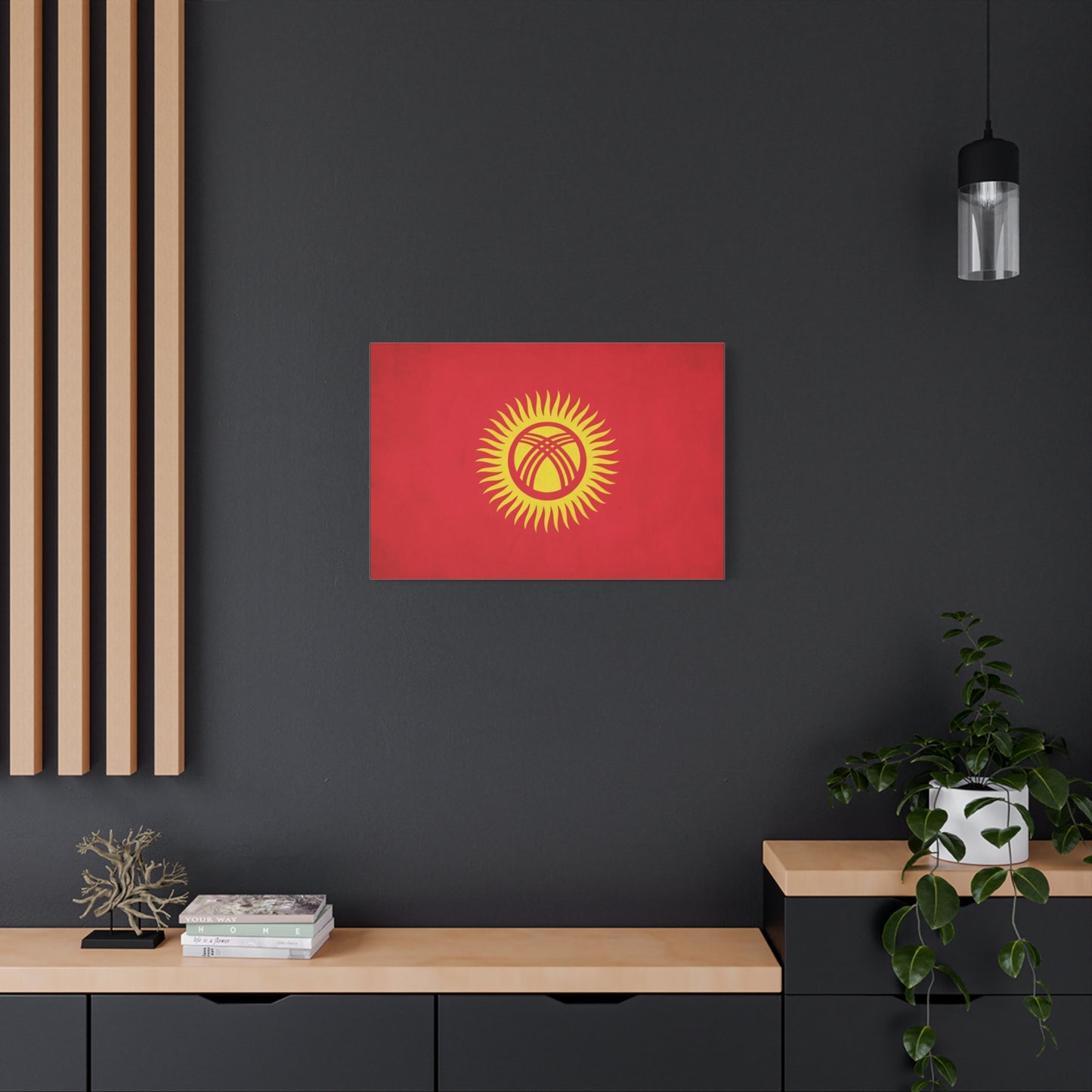 Kyrgyzstan Flag Canvas Wall Art - Red Sun Tunduk Emblem Print Picture - Minimalist Patriotic Wall Decor, Modern Home Decoration, Living Room Accent, Office Art - Bedroom Home Decoration
