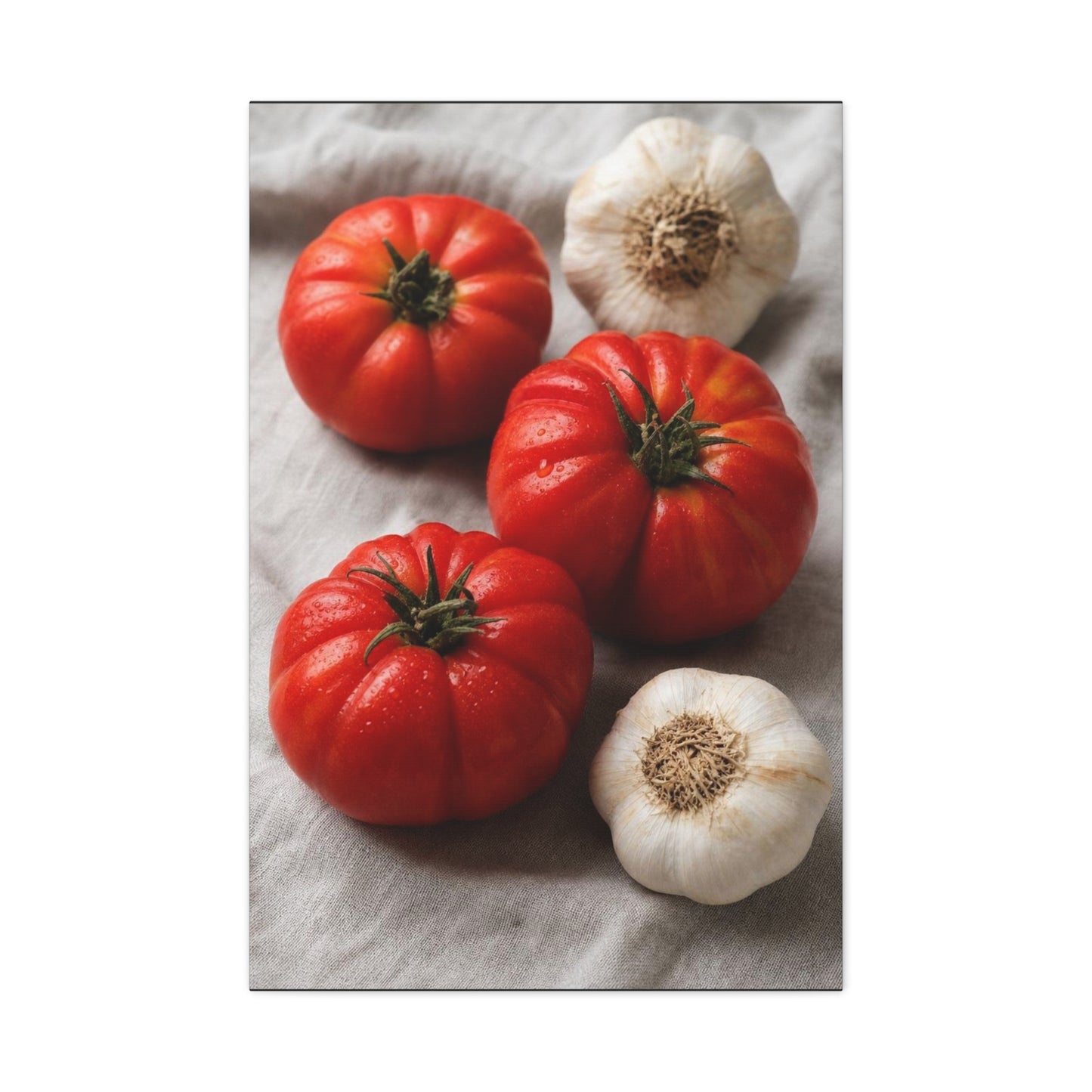 Heirloom Tomato Still Life Canvas Wall Art - Garlic Kitchen Food Art Print - Rustic Matte Canvas Decor - Farmhouse Dining Room Accent, Contemporary Culinary Wall Decor - Modern Farmhouse Style