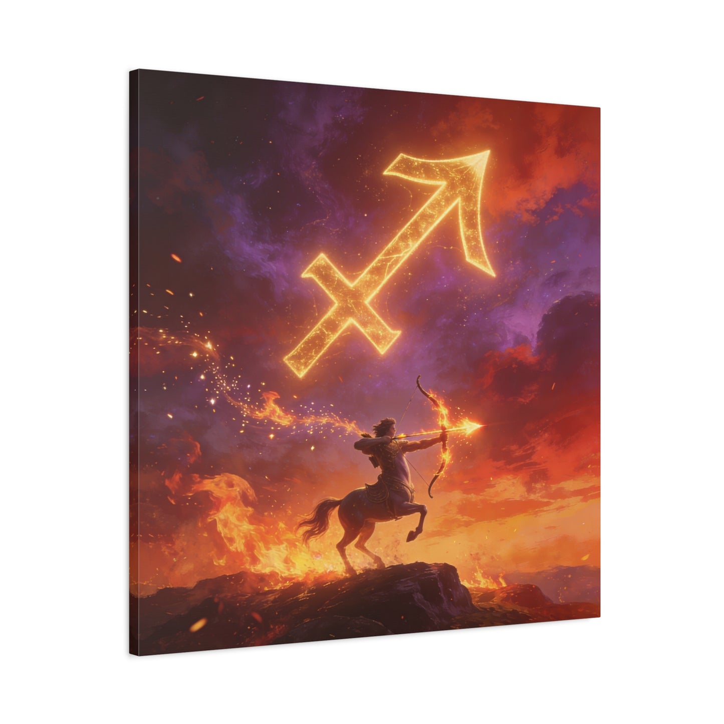 Sagittarius Zodiac Canvas Wall Art - Fiery Centaur Archer Astrology Print, Glowing Constellation Symbol - Matte Canvas Decor - Fantasy Style For Bedroom, Office Wall Art - Bedroom Home Decoration
