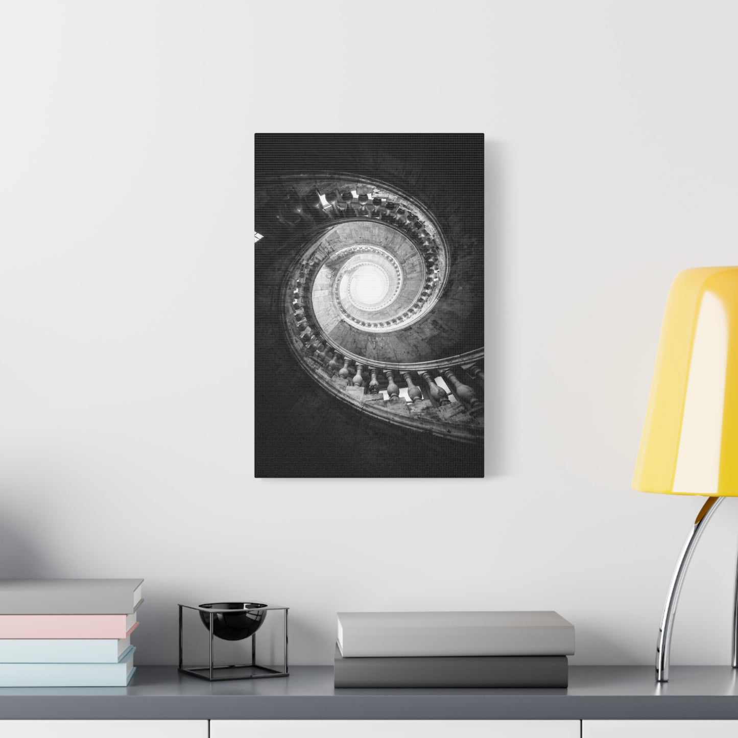 Spiral Staircase Canvas Wall Art - Black And White Architectural Art Print - Dramatic Stone Rotunda, Contemporary Interior Decor - Living Room Wall Decor, Office Art - Bedroom Home Decoration