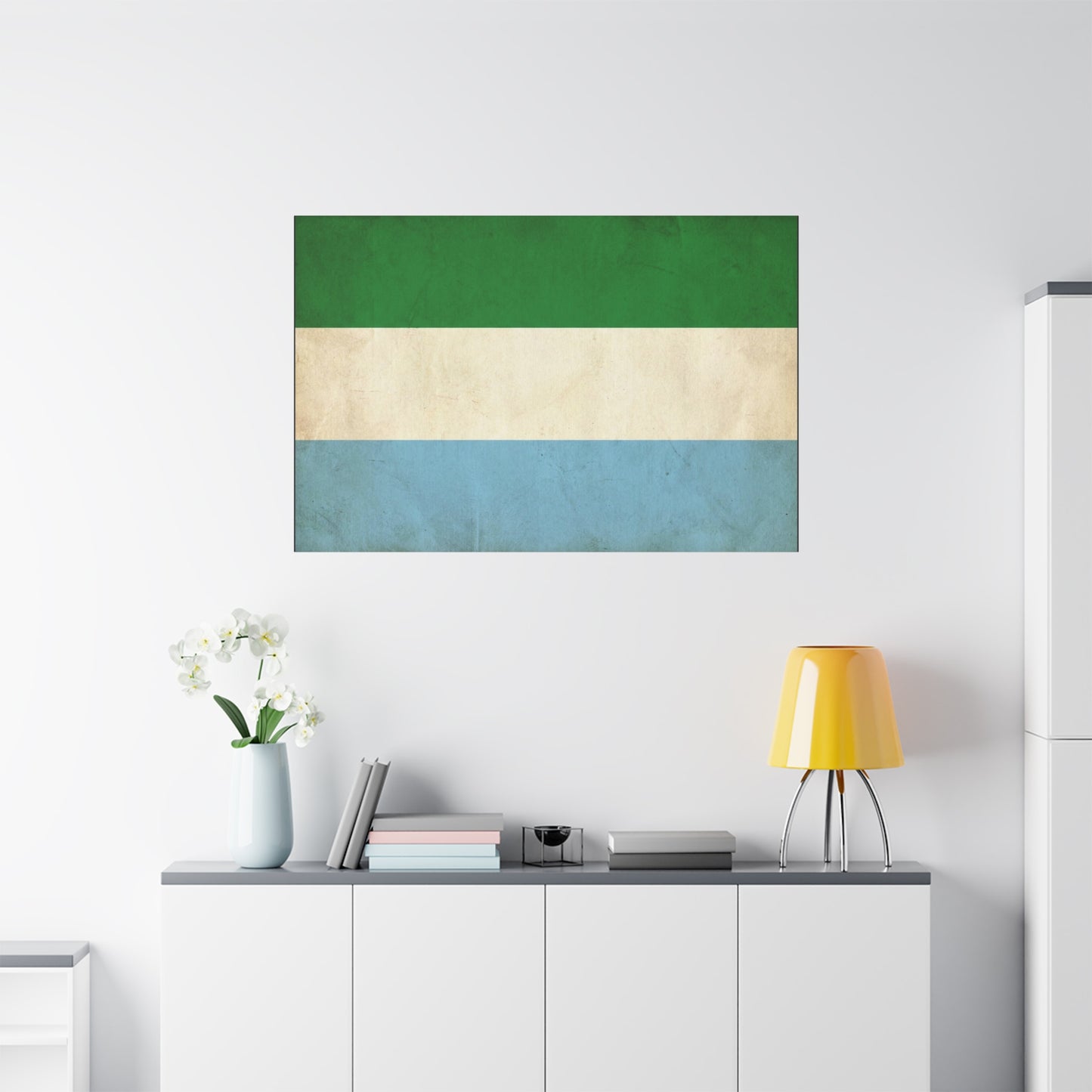 Sierra Leone Flag Canvas Wall Art - Vintage Tricolor National Print, Distressed Blue Green White Design - Minimalist Patriotic Decor - Living Room Wall Decor - Bedroom Home Decoration - Ready to Hang