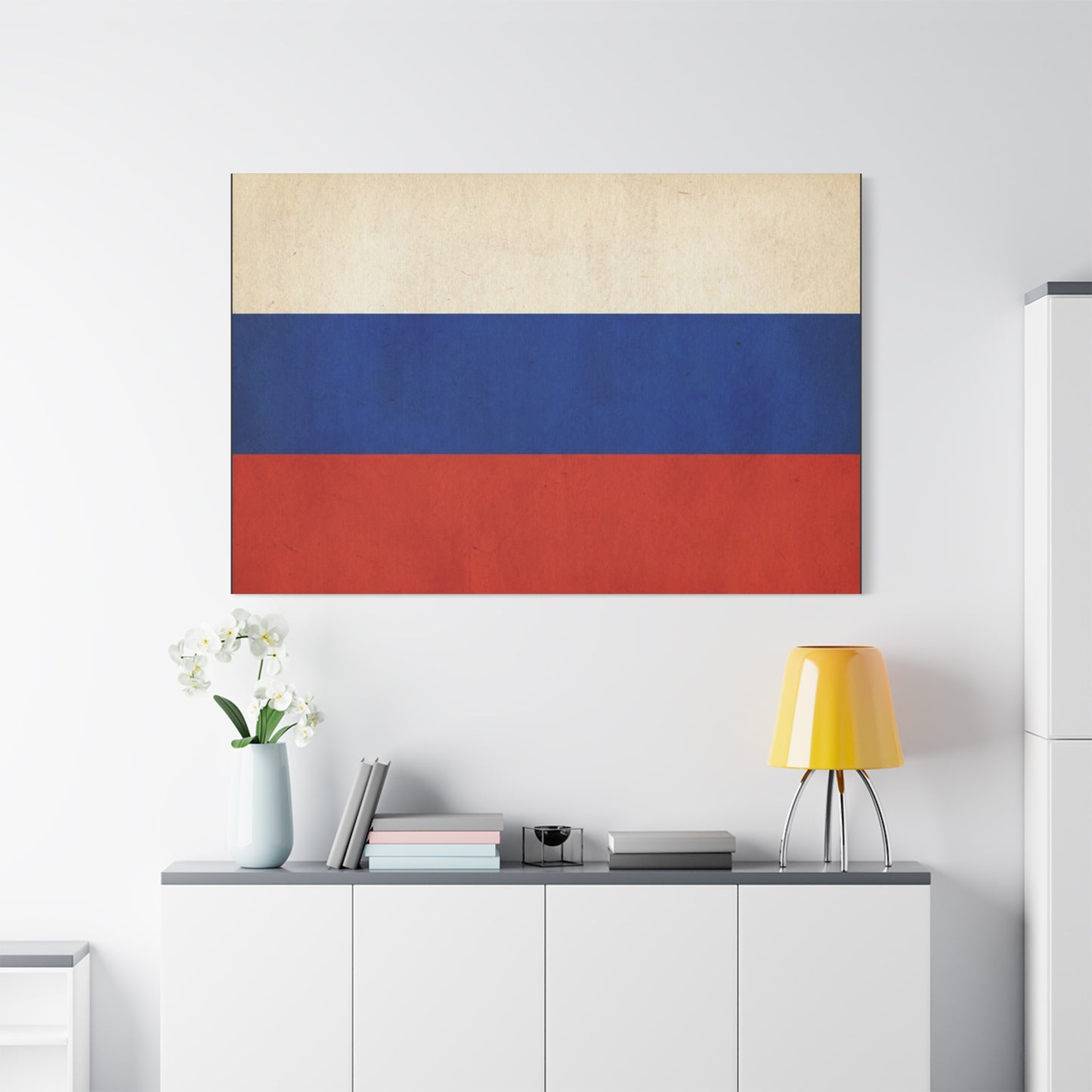 Russia Flag Canvas Wall Art - Vintage Tricolor Banner Print, Patriotic Minimalist Decor - Textured Cotton Look - Living Room Home Decoration, Office Accent - Living Room Wall Decor - Ready to Hang