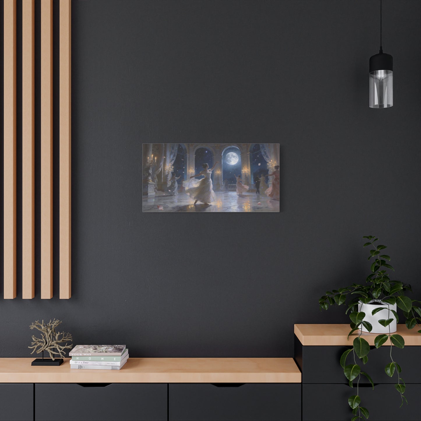 Moonlit Ballroom Dance Canvas Wall Art - Romantic Palace Night Scene, Elegant Dancers, Full Moon Arches - Dreamy Matte Canvas Print - Bedroom Wall Decor, Living Room Accent - Bedroom Home Decoration
