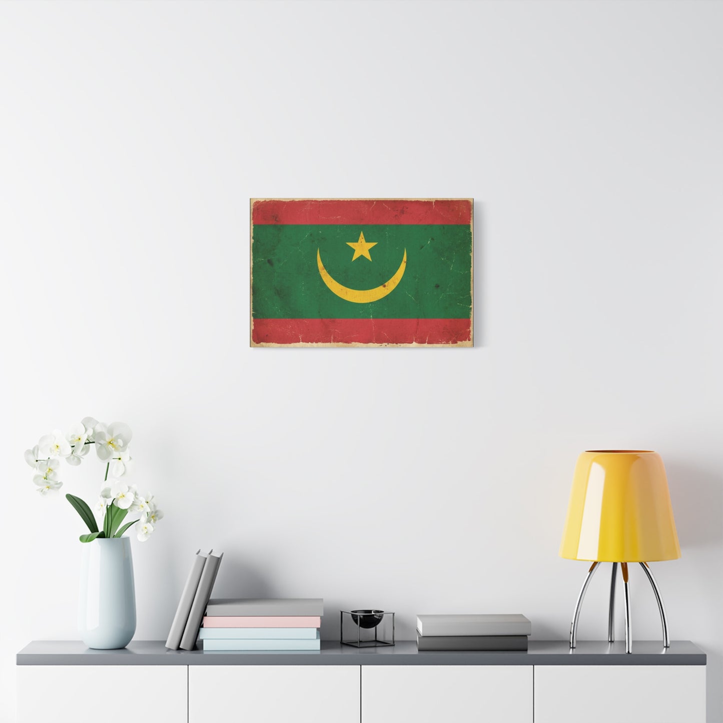 Mauritania Flag Canvas Wall Art - Vintage Crescent Star Country Print - Distressed Green Red Gold Design - Cultural Pride Decor For Living Room - Bedroom Home Decoration - Living Room Wall Decor