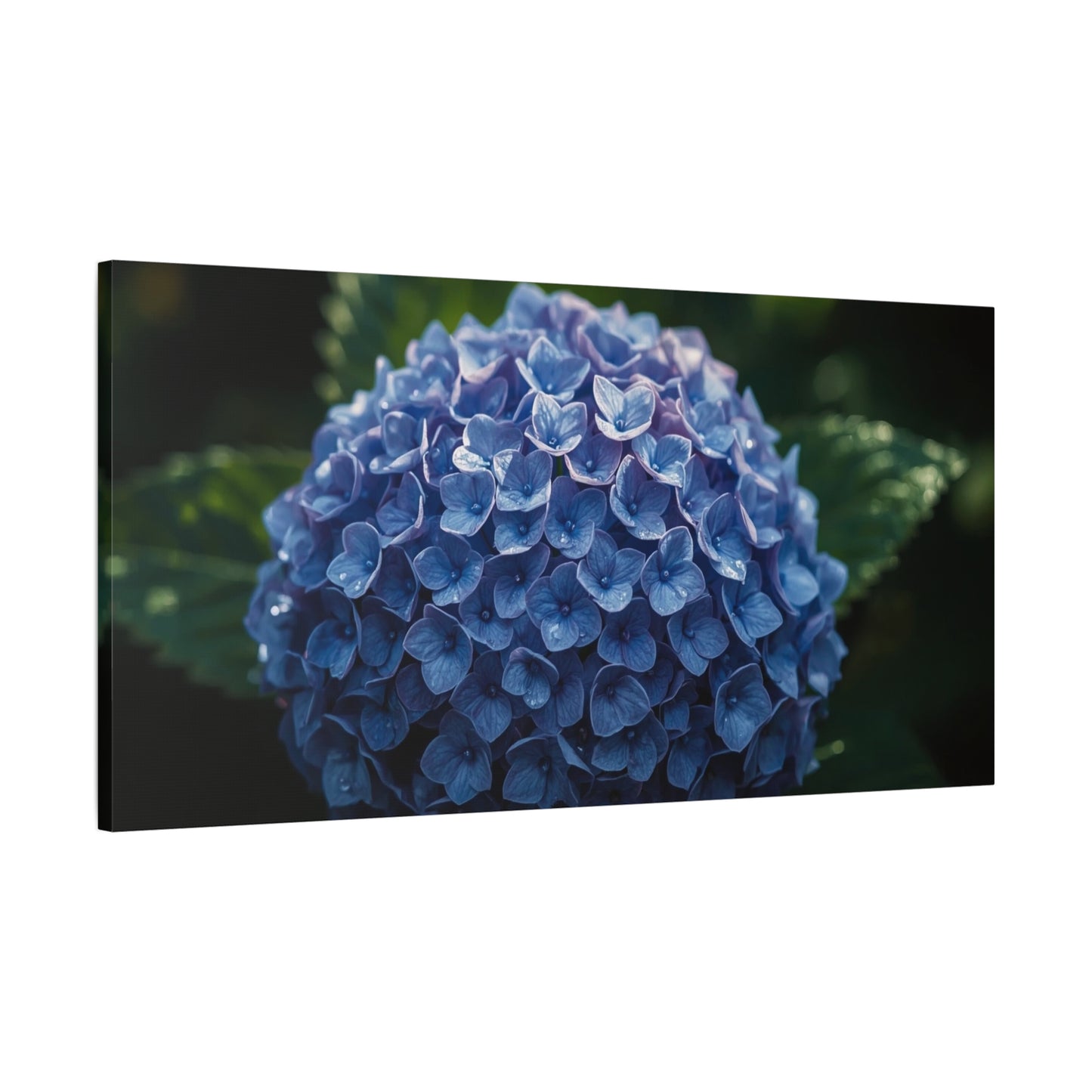 Blue Hydrangea Canvas Wall Art - Botanical Floral Close Up Art Print - Matte Cotton Art Print, Moody Garden Style - Bedroom Wall Decor, Bathroom Accent, Spa Inspired Home Decoration - Ready to Hang