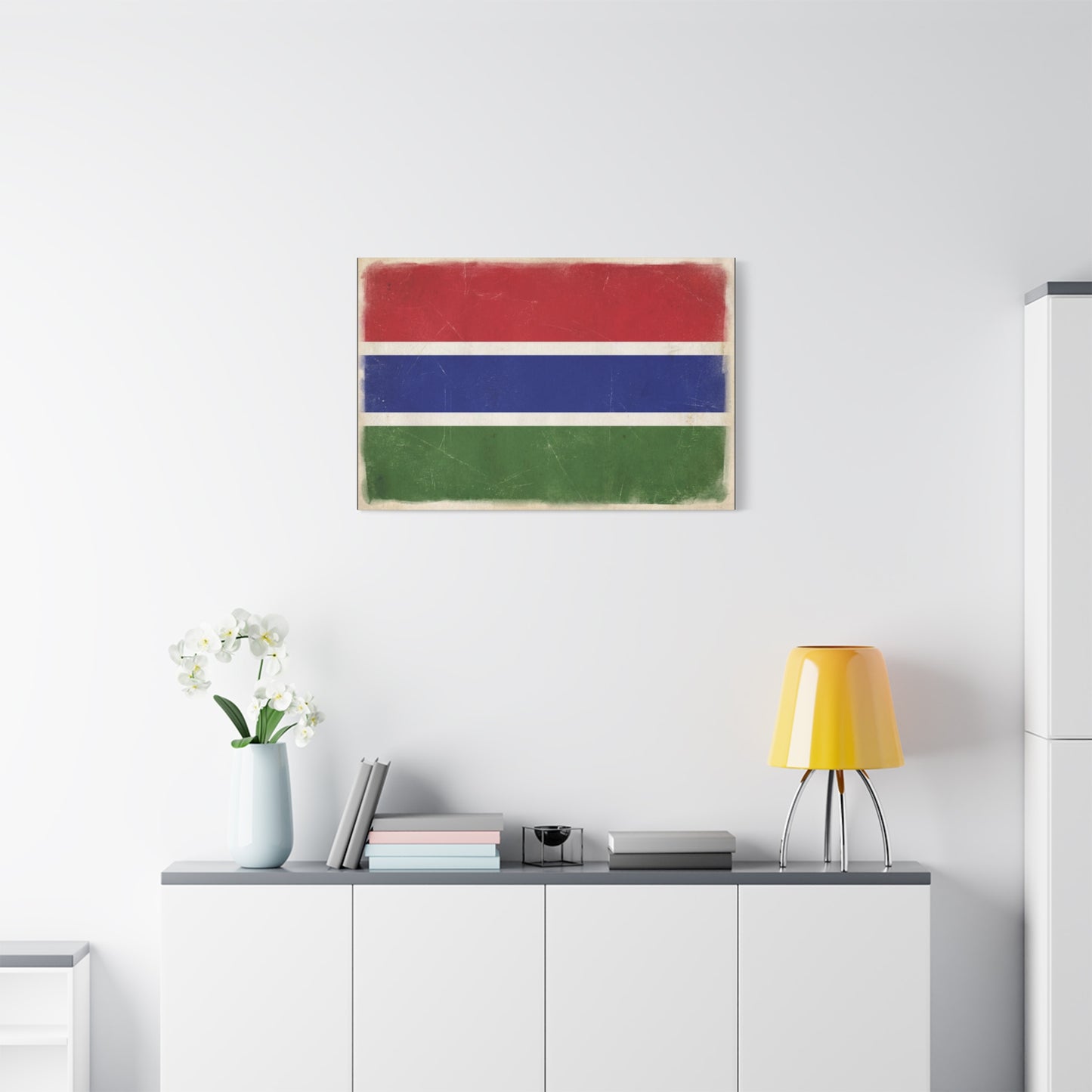 Gambia Flag Canvas Wall Art - Vintage Distressed National Banner Print - Red Blue Green Stripe Design, Patriotic Decor, Cultural Home Decoration For Living Room Bedroom Office - Living Room Wall Decor