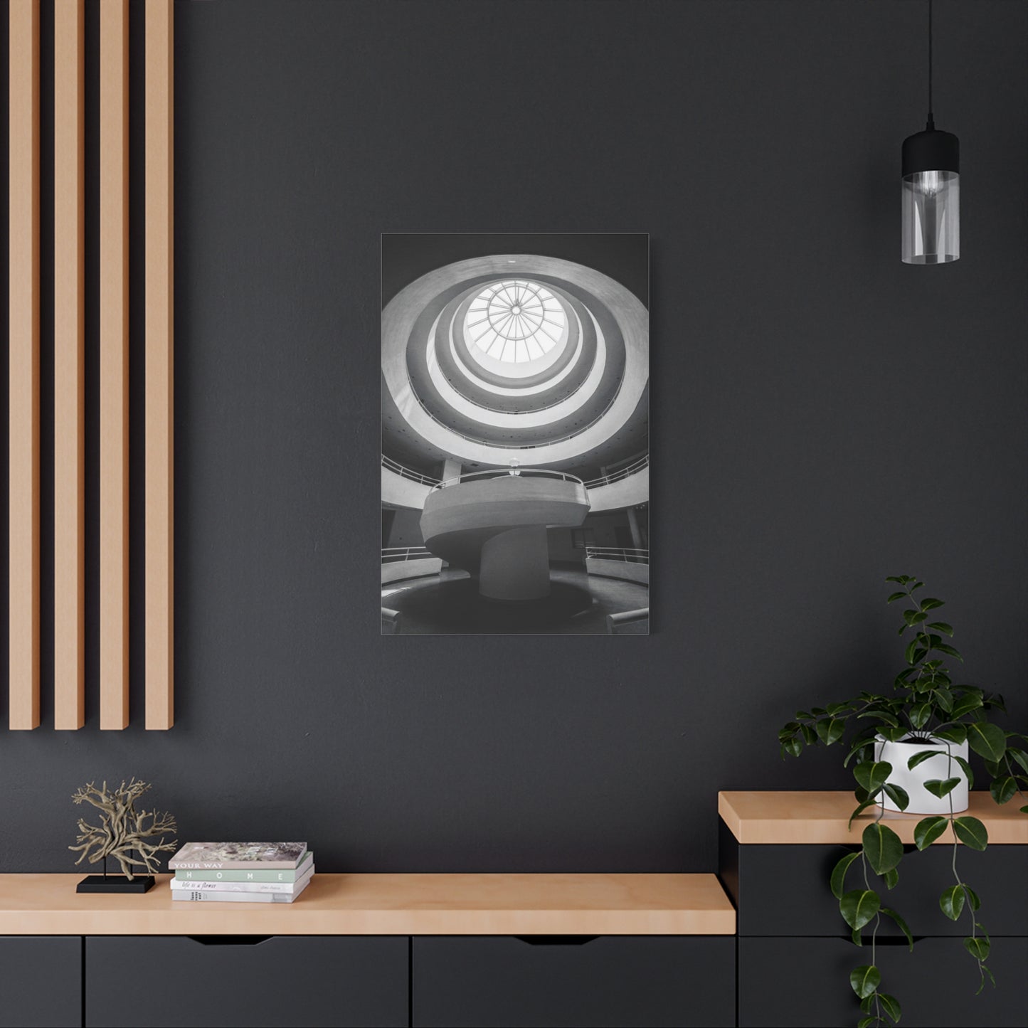 Black And White Spiral Rotunda Canvas Wall Art - Architectural Art Print, Modern Minimalist Interior Decor - Matte Cotton Artwork - Living Room Office Wall Decor - Bedroom Home Decoration