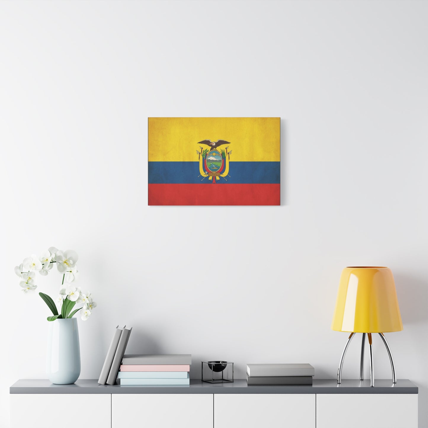 Ecuador Flag Canvas Wall Art - Vintage National Banner Print, Yellow Blue Red Tricolor With Coat Of Arms - Traditional Patriotic Decor - Living Room Home Decoration, Office Accent - Office Wall Art