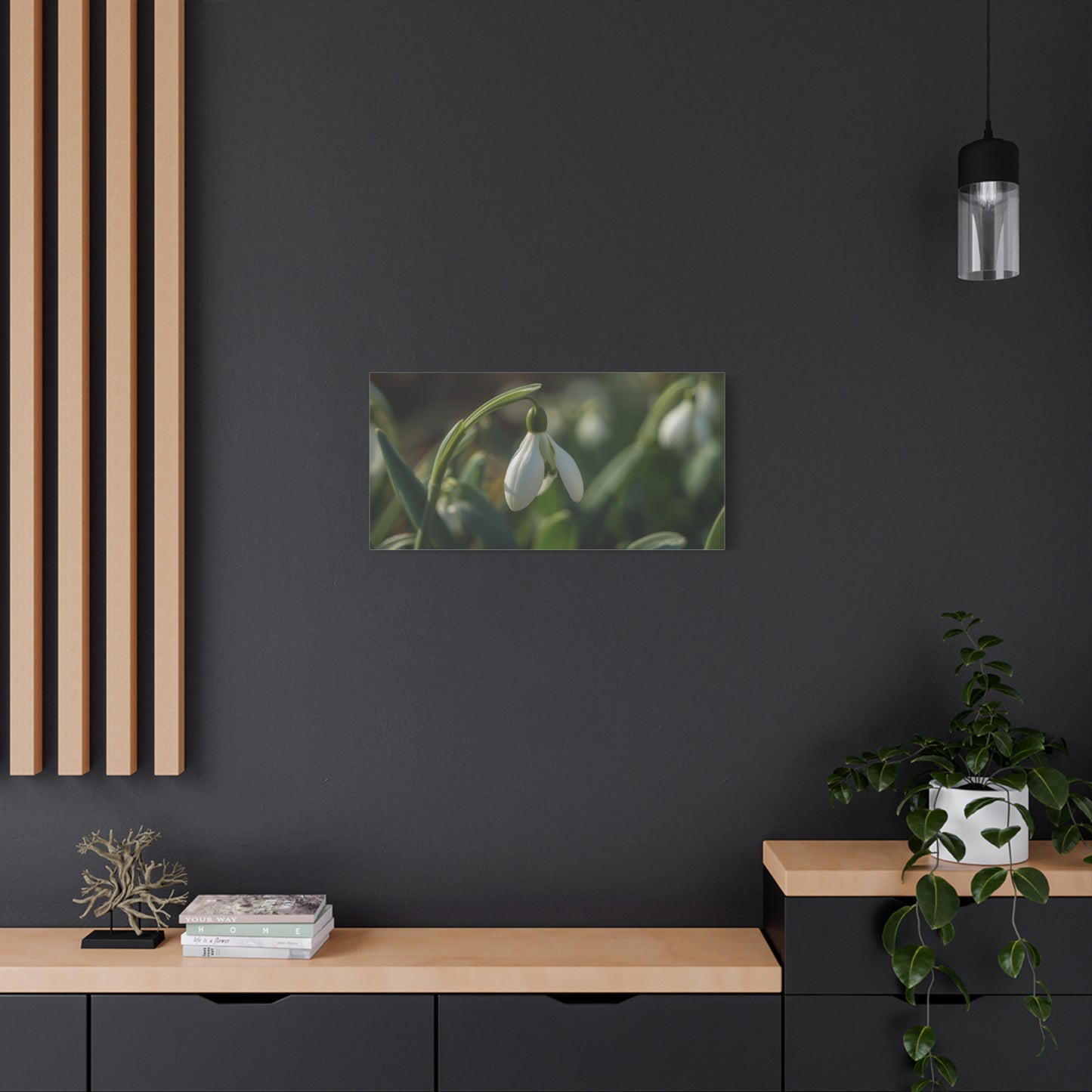 Snowdrop Flower Canvas Wall Art - Botanical Macro Art Print, Soft Green White Floral Print - Matte Cotton Canvas - Traditional Nature Style - Bedroom Wall Decor, Spa Wall Art - Ready to Hang