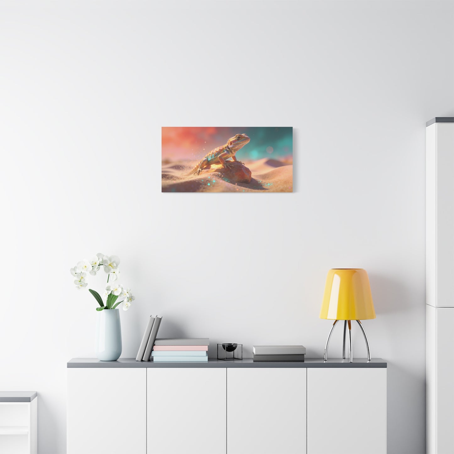 Colorful Desert Lizard Canvas Wall Art - Dreamy Wildlife Illustration, Matte Finish Canvas Print - Contemporary Fantasy Style - Living Room Wall Decor, Bedroom Home Decoration - Modern Farmhouse Style